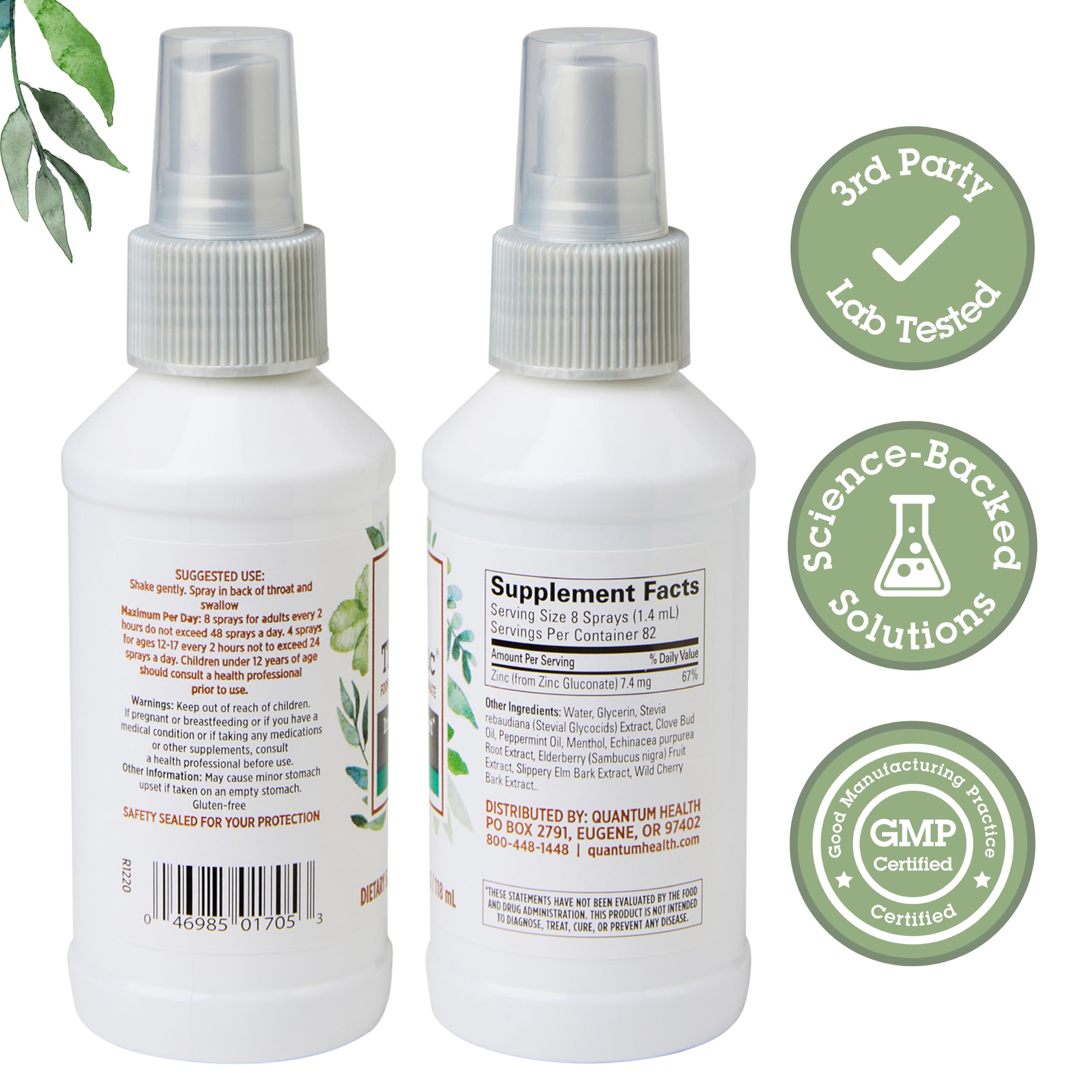 Quantum Health TheraZinc Throat Spray Immune Support & Helps Calm Discomfort Liquid Zinc Gluconate Elderberry Echinacea & Slippery Elm Relief for Adults & Kids 12+, Peppermint Flavor - 4 Ounce thumbnail 2
