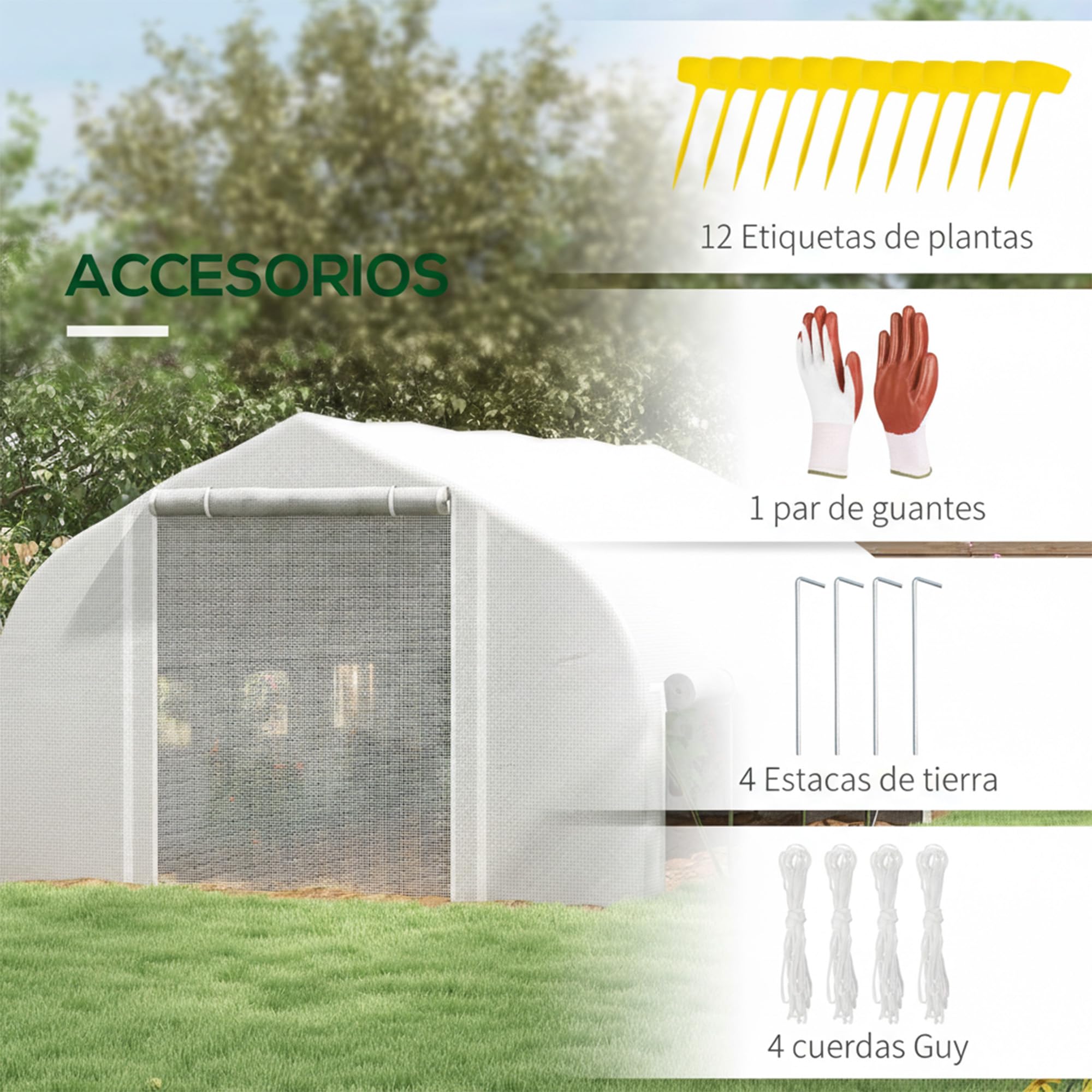 Outsunny Invernadero de Túnel 4x3x2 m con Techo Puntiagudo y Persianas Enrollables Invernadero de Jardín con 8 Ventanas y Puerta de Malla para Cultivos Plantas Verduras Invernadero de Huerto Blanco