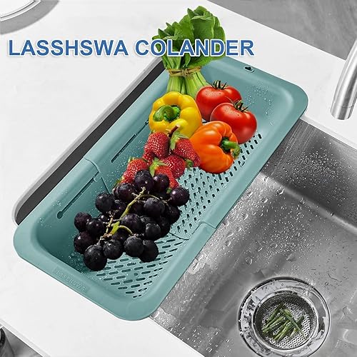 Miniatura 2 de LASSHSWA Colador plegable para cocina, cesta coladora sobre el fregadero para cocina, pasta de frutas, colador de alimentos expandible, colador de