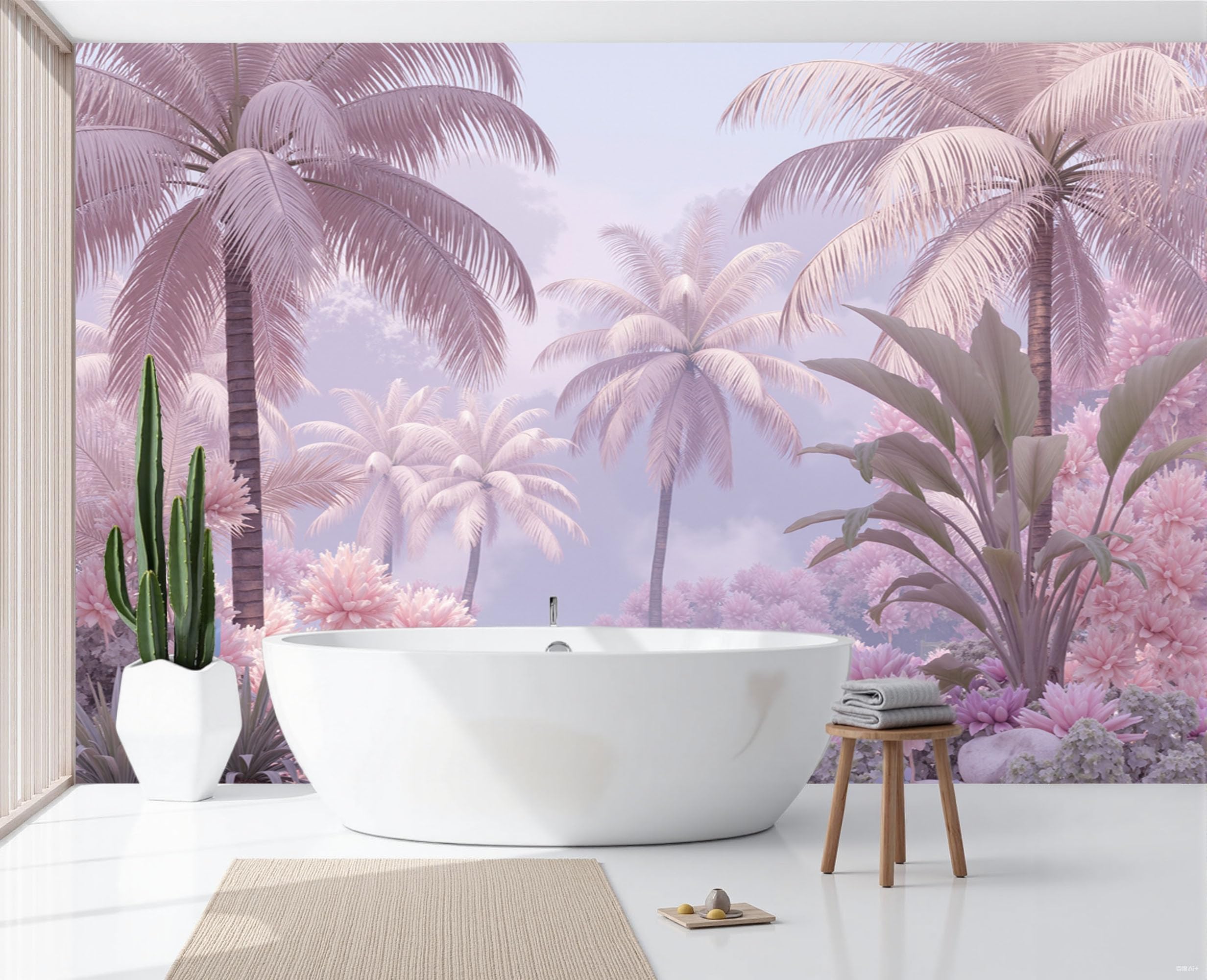 Papier peint panoramique rose pour agrandir une petite chambre
