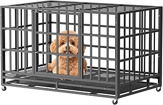 Heavy Duty Indestructible Dog Crate 38in with Removable Trays, Escape-Proof Double Door for High Anxiety Dog, Kennel with Lockable Wheels for Medium Large XL XXL Dogs