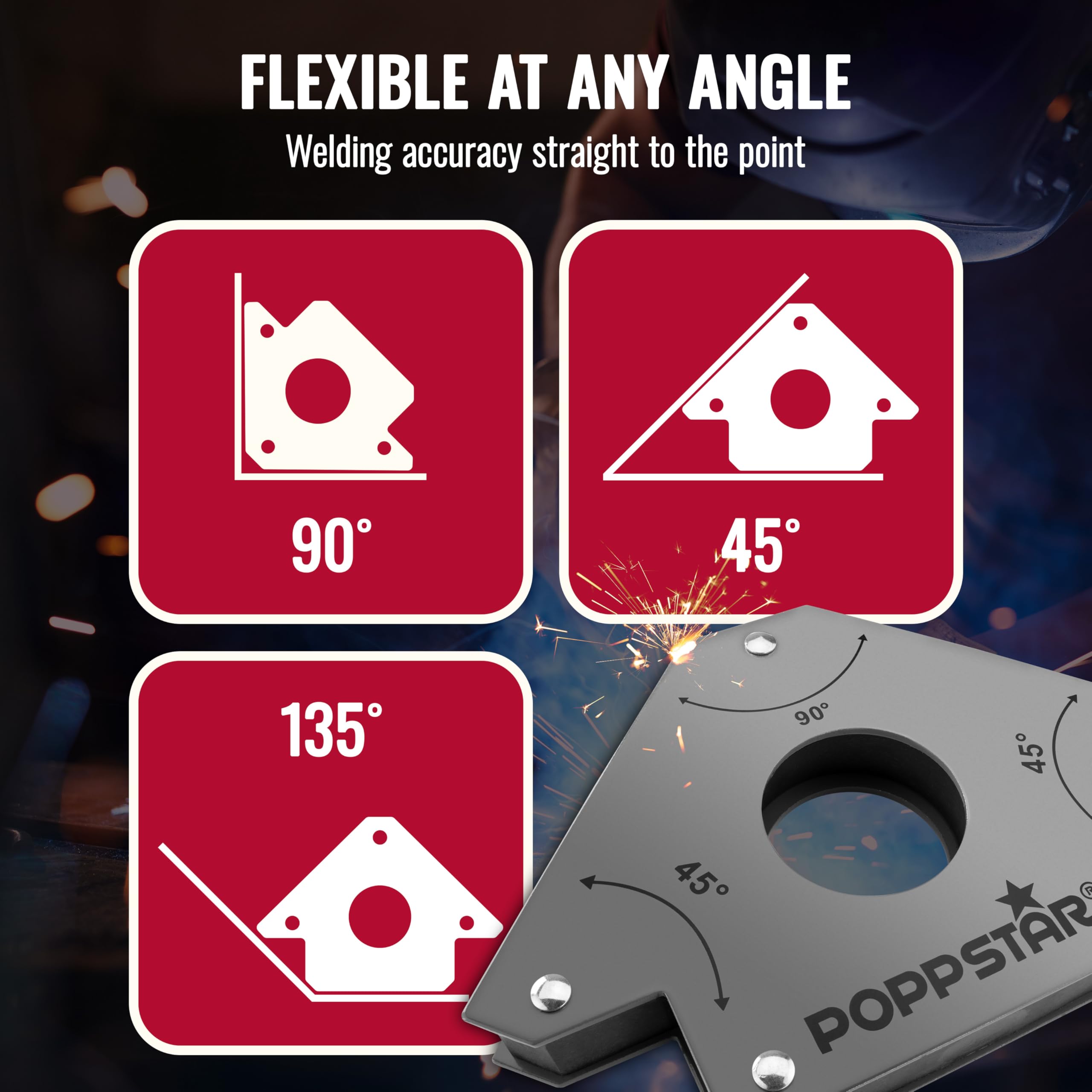 Poppstar Welding magnet (welding angle holding force 34 kg - 45/90/135°), 2 pieces, grey, 2x 34 kg - Image 3