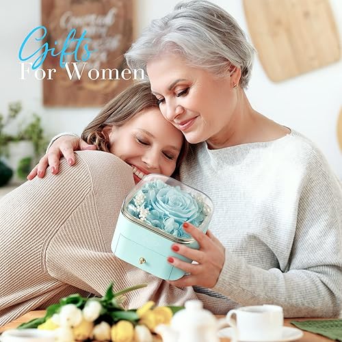 Miniatura 6 de Collar de rosa azul claro real preservada con alas de ángel, regalos de flores eternas para mamá, abuela, esposa, novia en Navidad, San Valentín