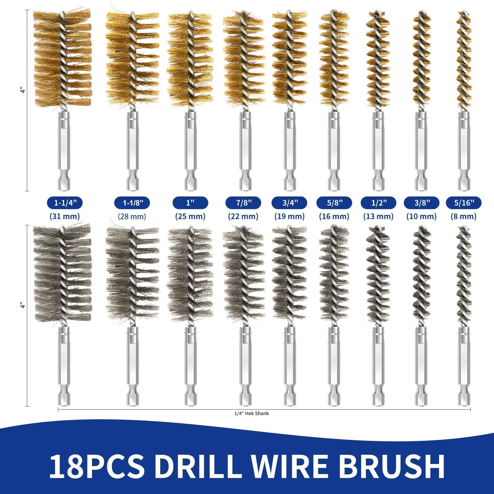 Bore Brush Set - 18 Pcs Stainless Steel Cleaning Brushes -2 Bore Brush Set - 18 Pcs Stainless Steel Cleaning Brushes -2