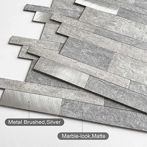 Miniatura 2 de BeNice Azulejos de protección contra salpicaduras para cocina, despegar y pegar, azulejos de mosaico lineal impermeable para salpicaduras en muro