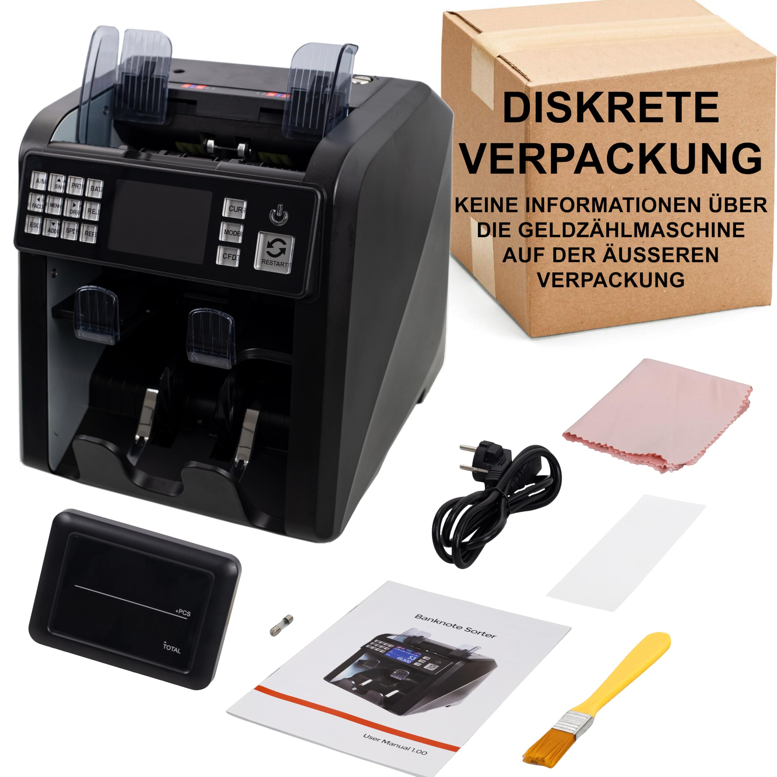 MV-600 Geldzählmaschine | Banknotensortierer für gemischte Geldscheine | UV/MG/IR/DD / 2CIS usw. | Exakt | EUR USD GBP SEK CHF usw. | Banknotenzähler | Geldzähler | Geldscheinzähler