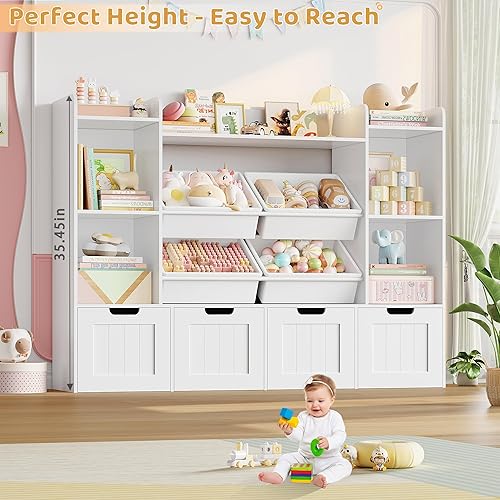 Miniatura 3 de Organizador de almacenamiento de juguetes, organizador de juguetes con 4 cajones móviles y 4 cajas de caja, organización de almacenamiento para sala