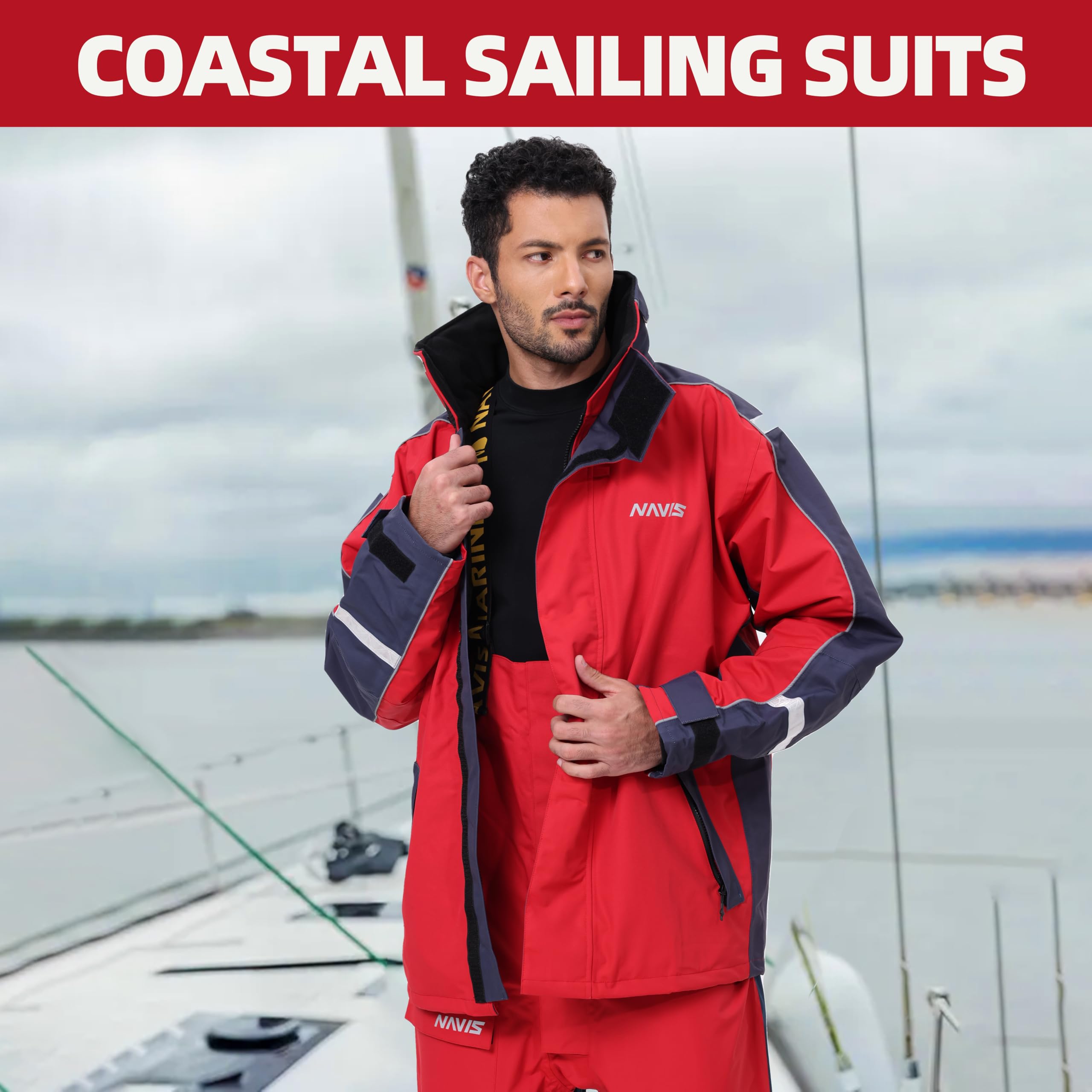 Segeljacke Herren Wasserdicht – Offshore Segelbekleidung mit verstellbarer Latzhose, atmungsaktives Ölzeug für Küsten- und Hochseesegeln, Sailor NS-147