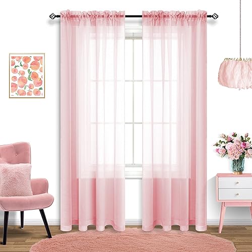 Cortinas traslúcidas color rosa rubor de 84 pulgadas de largo para habitación de bebé, juego de 2 paneles de cortinas bonitas de gasa para