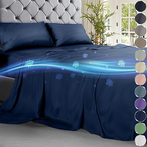 DECOLURE Juego de sábanas refrescantes de 4 piezas, lujosas y ultrasuaves para personas que duermen con calor, cómodas y frescas, sábanas de