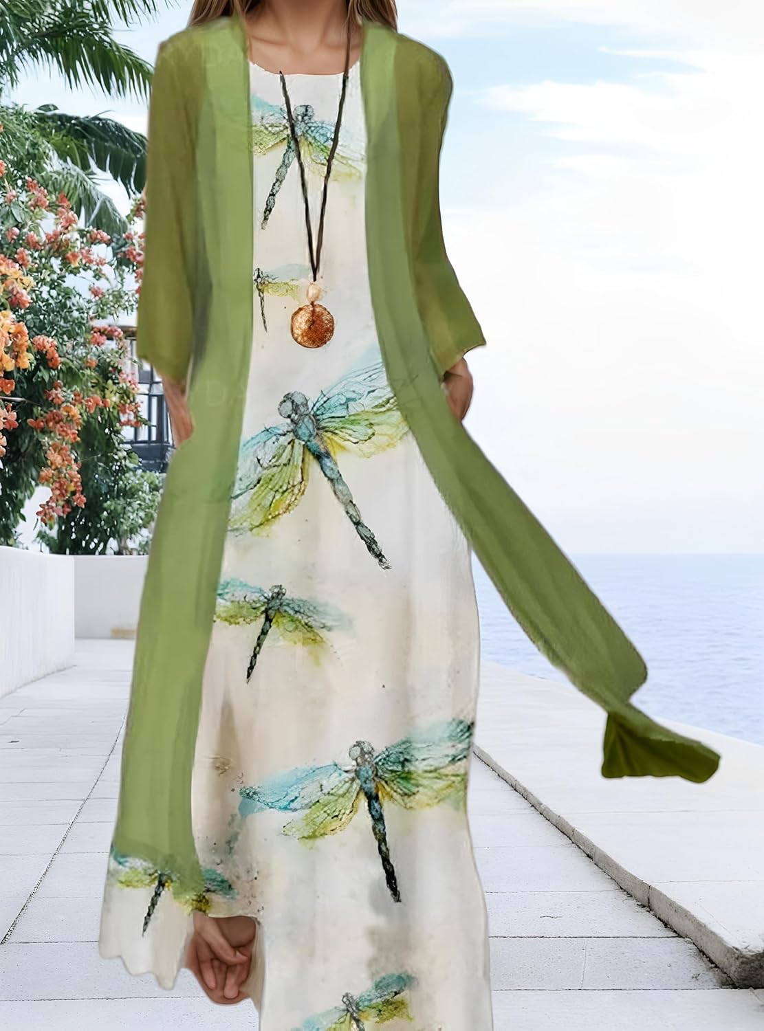 Womens 2025 Spring Floral Print 2 Piece Set Maxi Dress with Cardigan Sleeveless Plus Size Wedding Guest Dresses for Women - Image 2