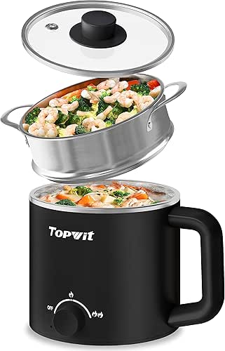 Topwit Hot Pot Electric with Steamer, 1.6L Ramen Cooker, Electric