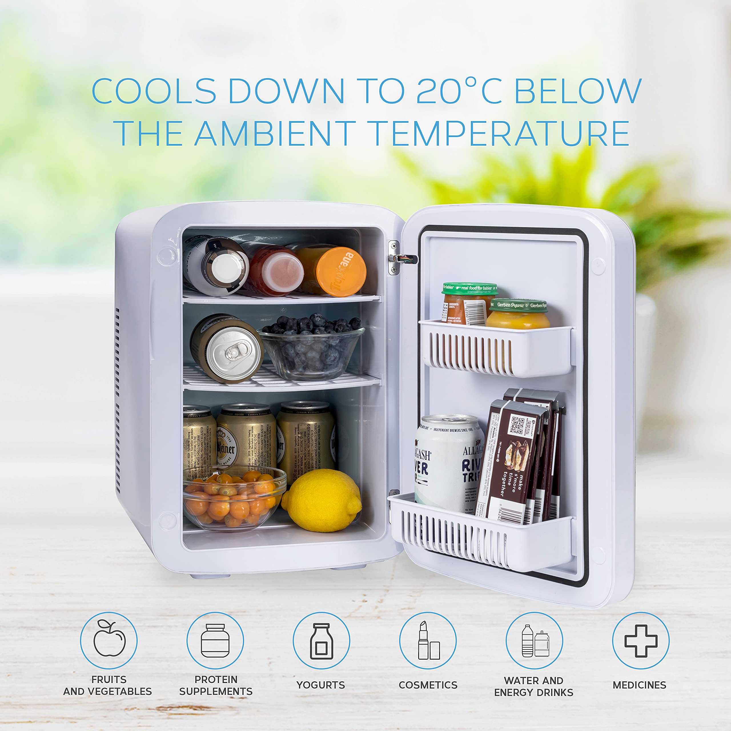 MONCOOK Mini Fridge For Bedrooms - Digital LED Display - Glass Door Mini Fridge For Skincare, Food & Drinks - Cooling & Warming Function - Perfect For Home, Office, Car Or Travel - 15L Grey