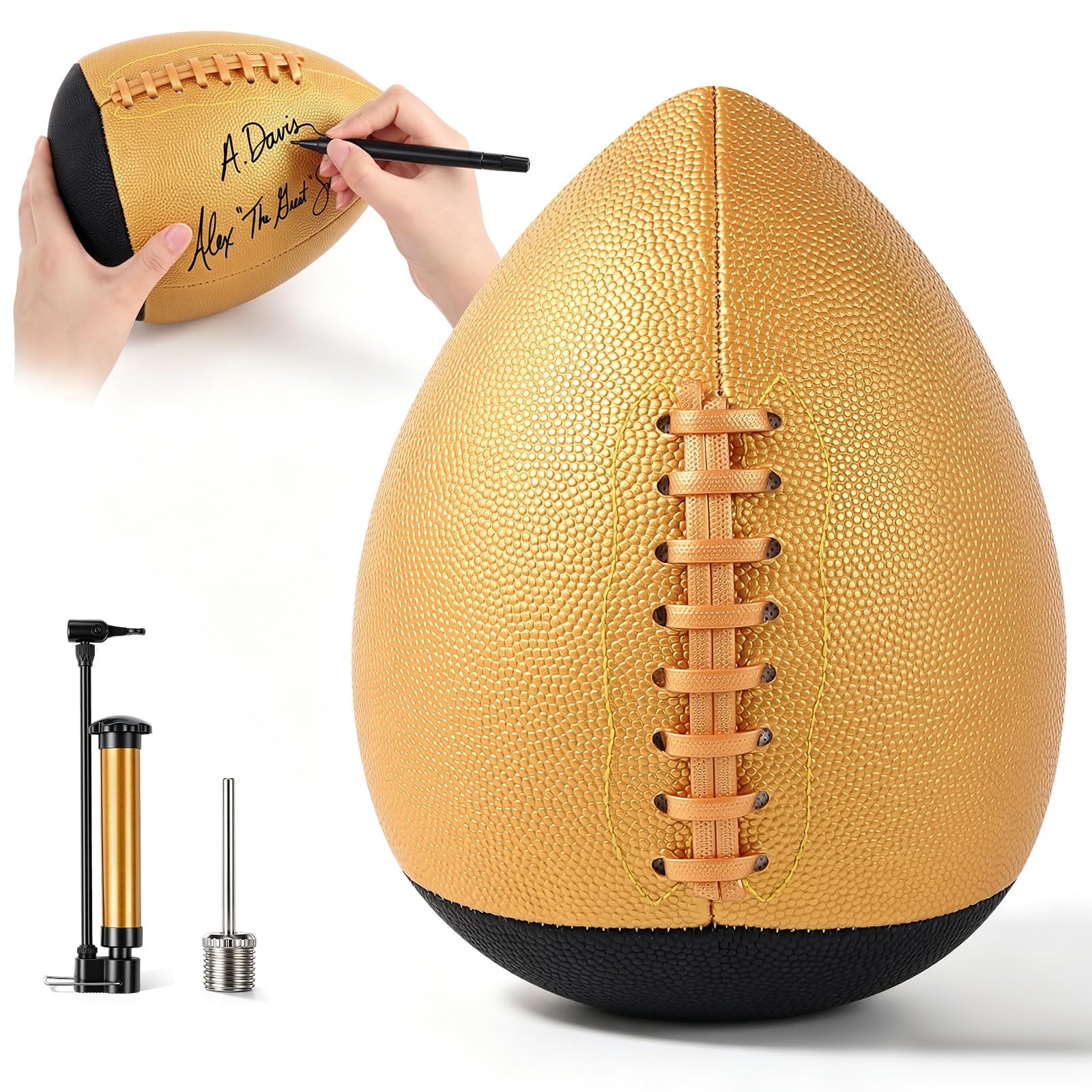 Hiboom Gold Autograph Football, Size 9 Signature Keepsake with Pump Needle