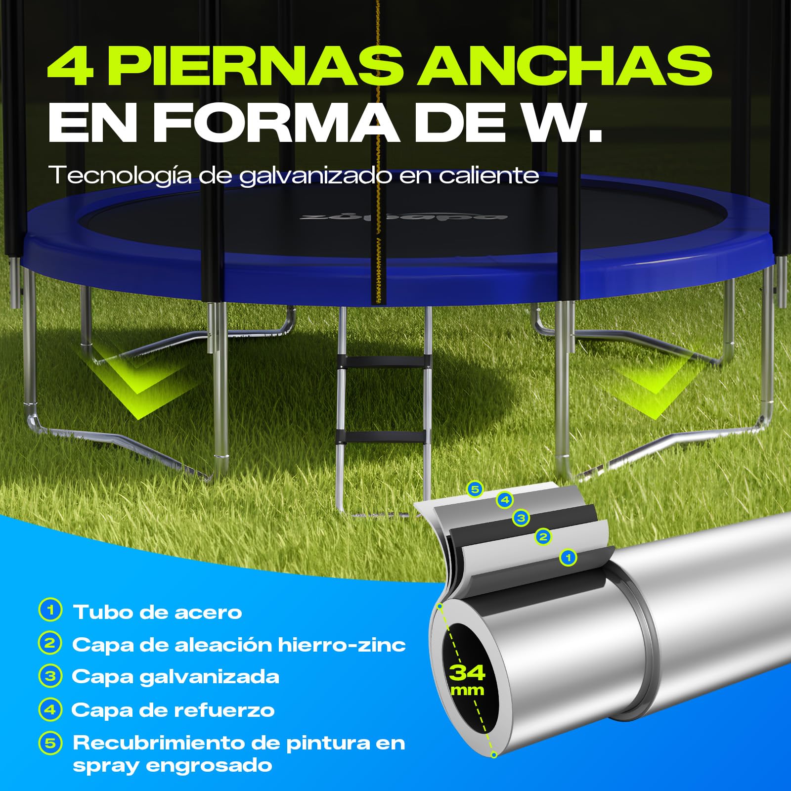 Zupapa Cama Elástica Resistente con Red de Seguridad y Escalera Antideslizante para Niños y Adultos, Diversión Familiar al Aire Libre en el Patio