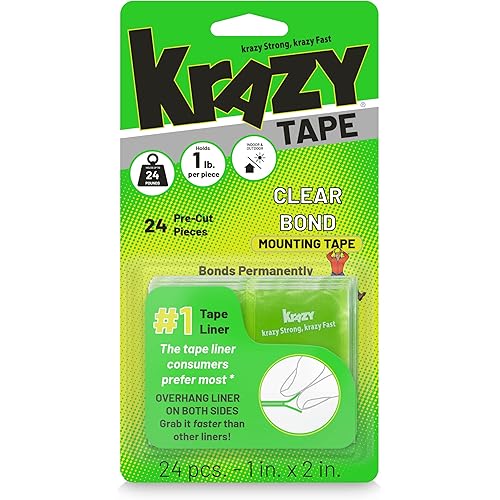 Krazy Tape Clear 2 Sided Mounting Tape, Double Sided Tape, 2 Inch Adhesive Strips (Pack of 24 Pre-Cut Pieces)