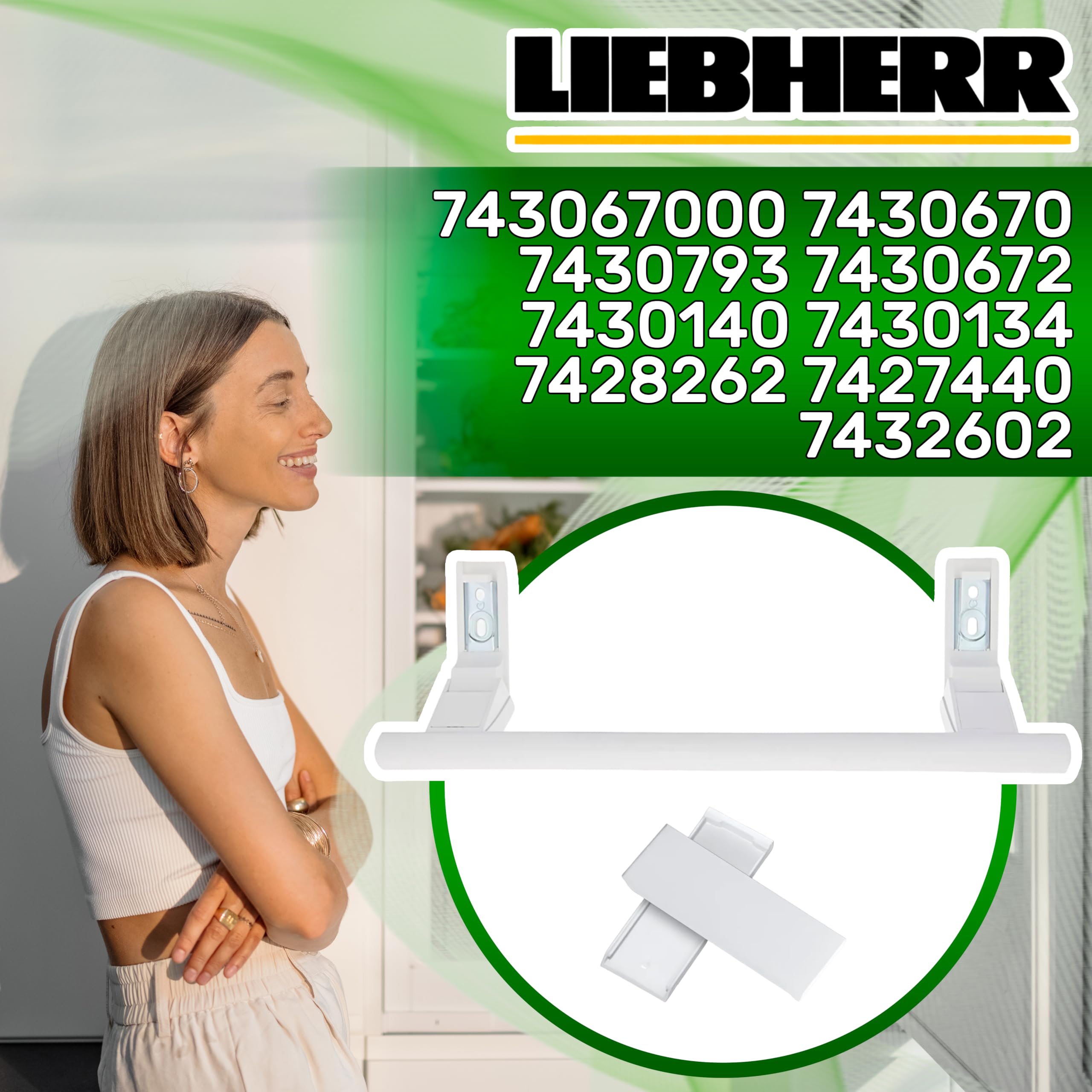 Tirador Frigorifico y Congelador 310x113x25mm 7432602 7430670 para Liebherr | Kit Incluye 2 Tapones - Garantía de 10 Años - ONIX TECH