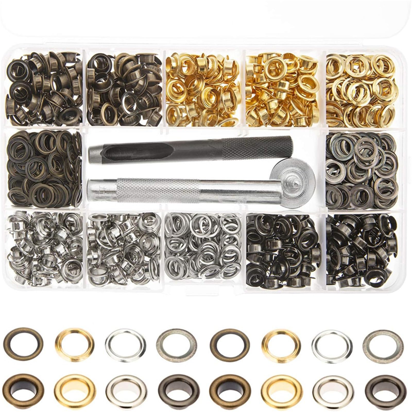YWLUUOO 400Pcs 4 Colors Grommets Eyelets with Tool, 6mm Grommet Kits for Fabric, Canvas, Curtain, Clothes, Leather Repai Alloy Hole