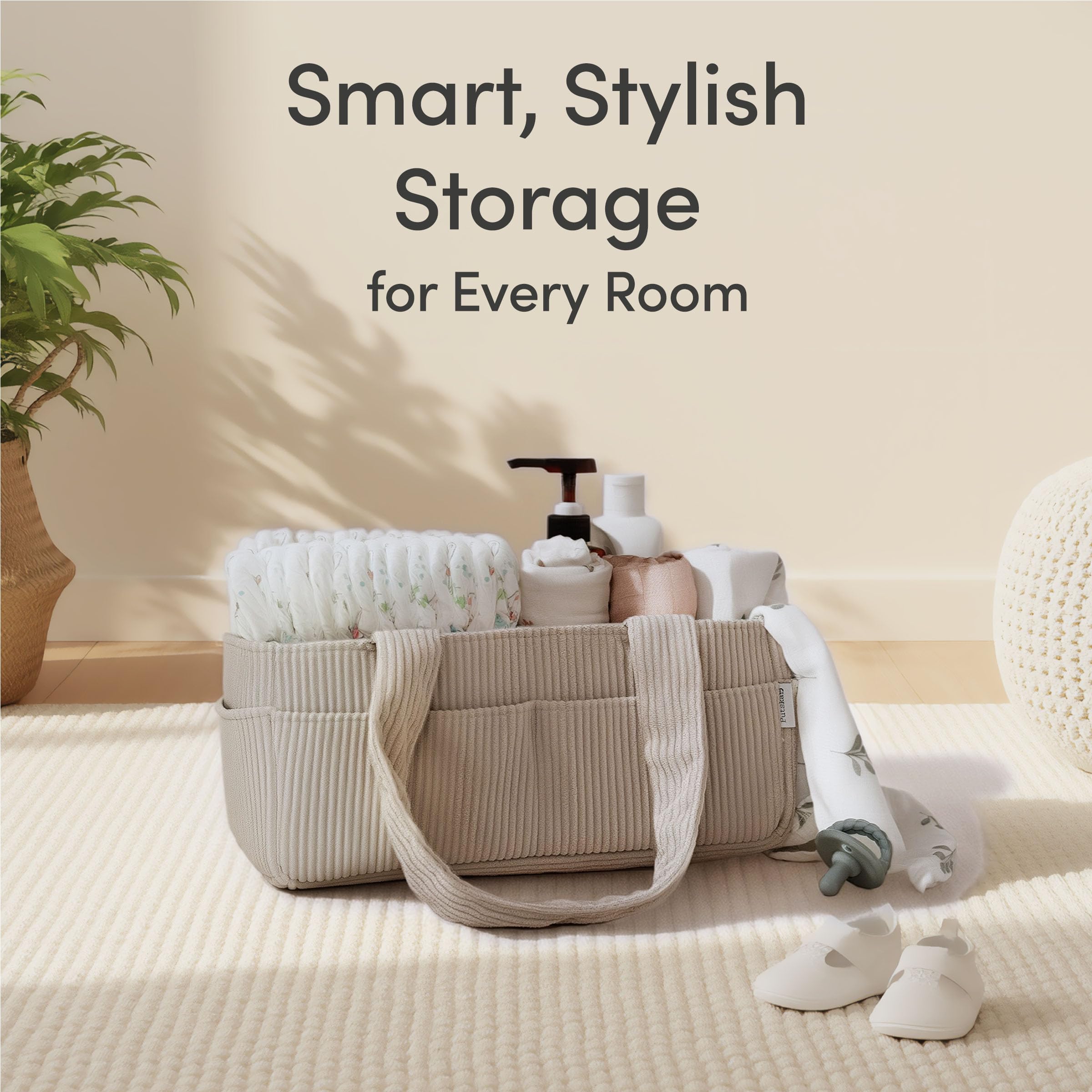 PUTSKA Organiseur de couches pour table à langer – Panier de rangement élégant pour chambre d'enfant, accessoires de nouveau-né, cadeaux de fête prénatale et accessoires indispensables pour garçon ou