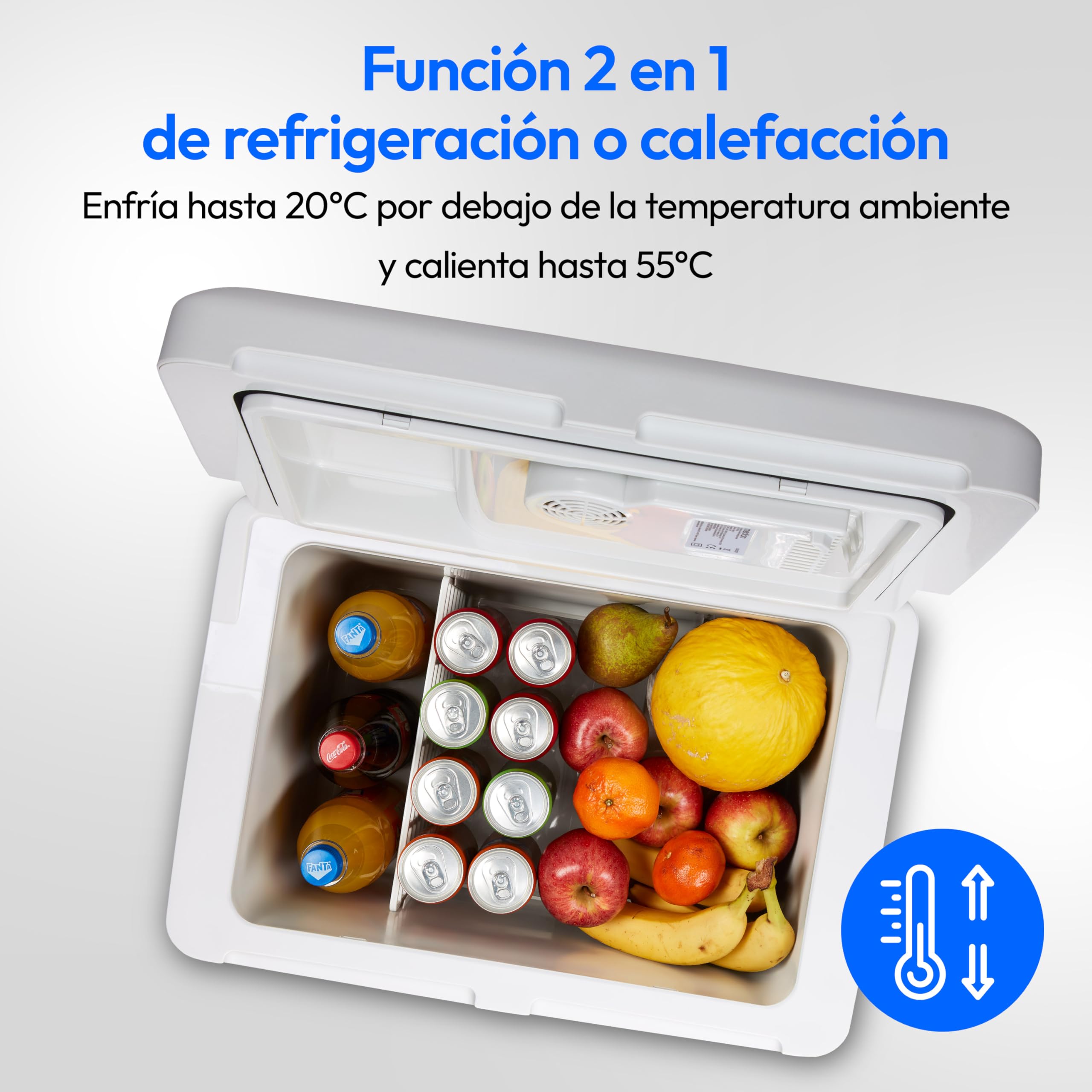 MEDION Nevera portátil con función de Calor (eléctrica, 2 en 1, refrigeración y Calentamiento, 40 litros, conexión 3 en 1, 5 V USB, 230 V y Adaptador para Coche de 12 V, para Coche, camión, Camping
