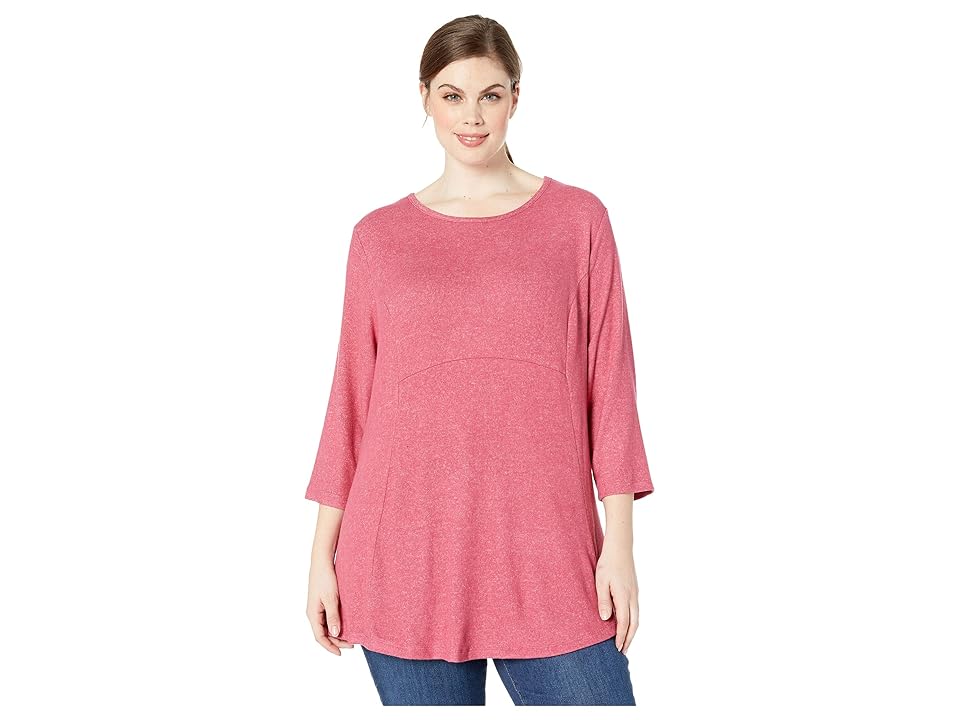 

B Collection by Bobeau Plus Size Brushed Babydoll Hemline Knit (Dry Rose) Women's Sweater, Red