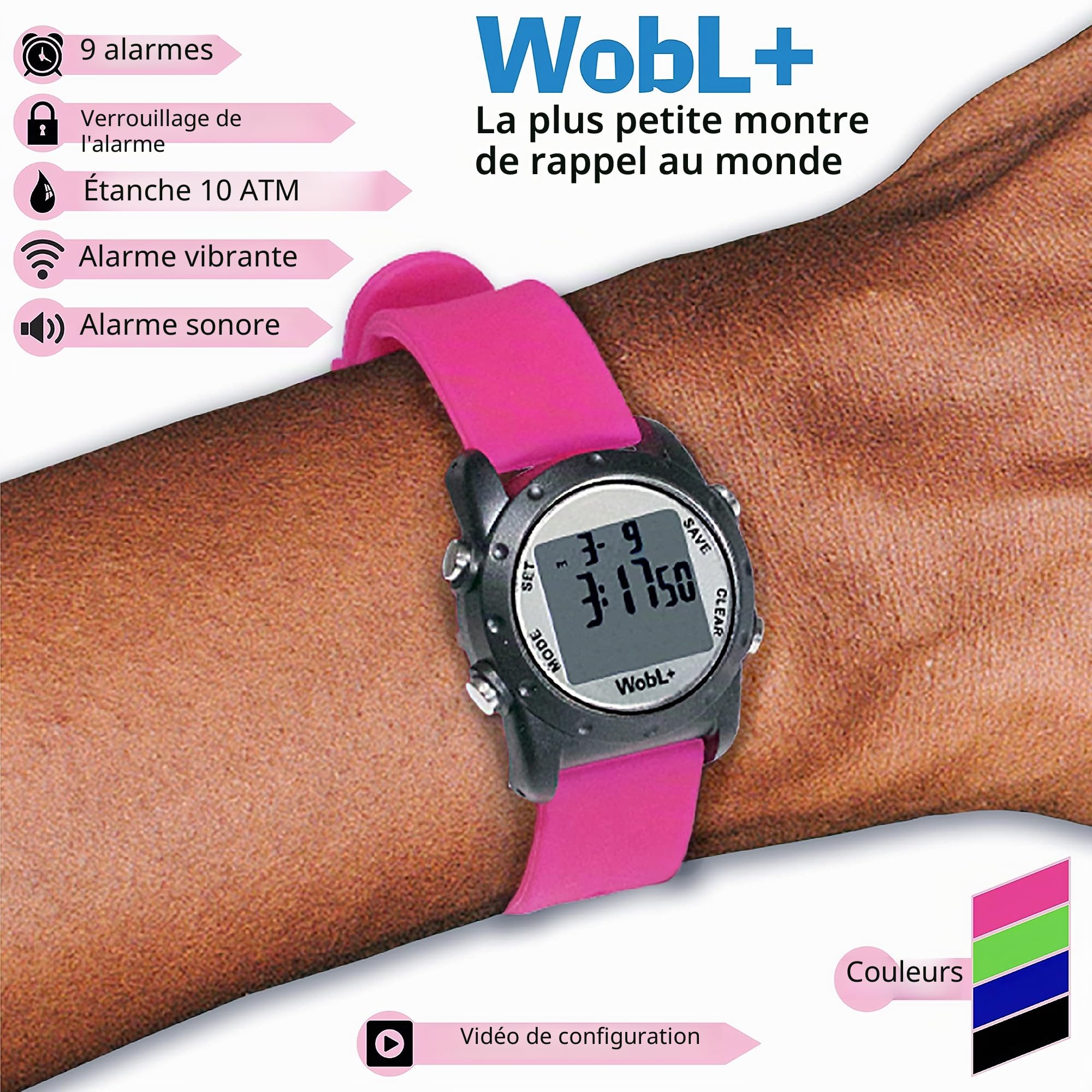 WobL Alarme vibrante étanche (Rose), 9 alarmes, pour Les Enfants, Apprendre à Pipi sur Le Pot et Aide à l'énurésie Nocturne