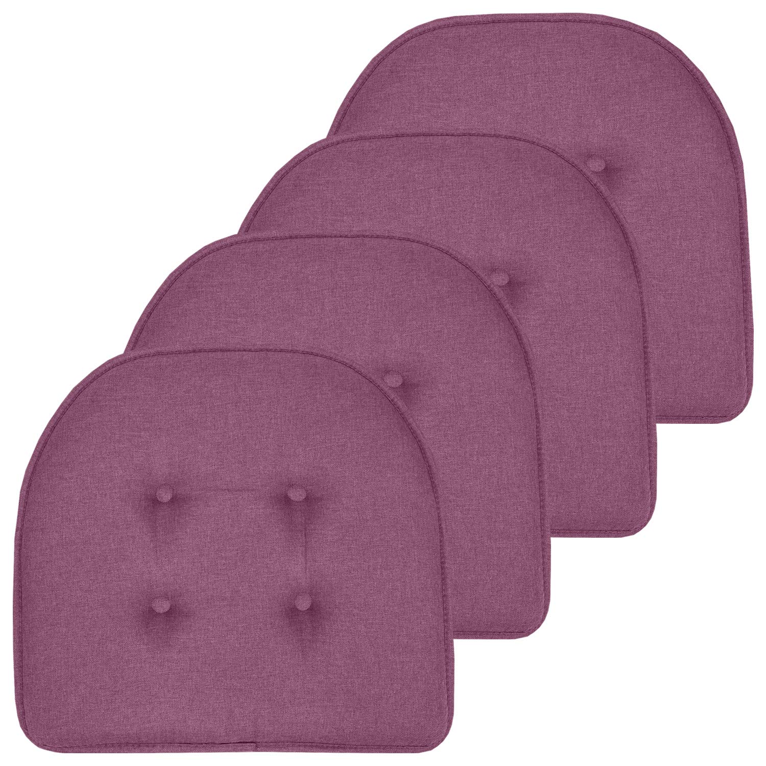 Sweet Home Collection Chair Cushion Memory Foam Pads Tufted Slip Non Skid Rubber Back U-Shaped 17" x 16" Seat Cover, 4 Count (Pack of 1), Purple