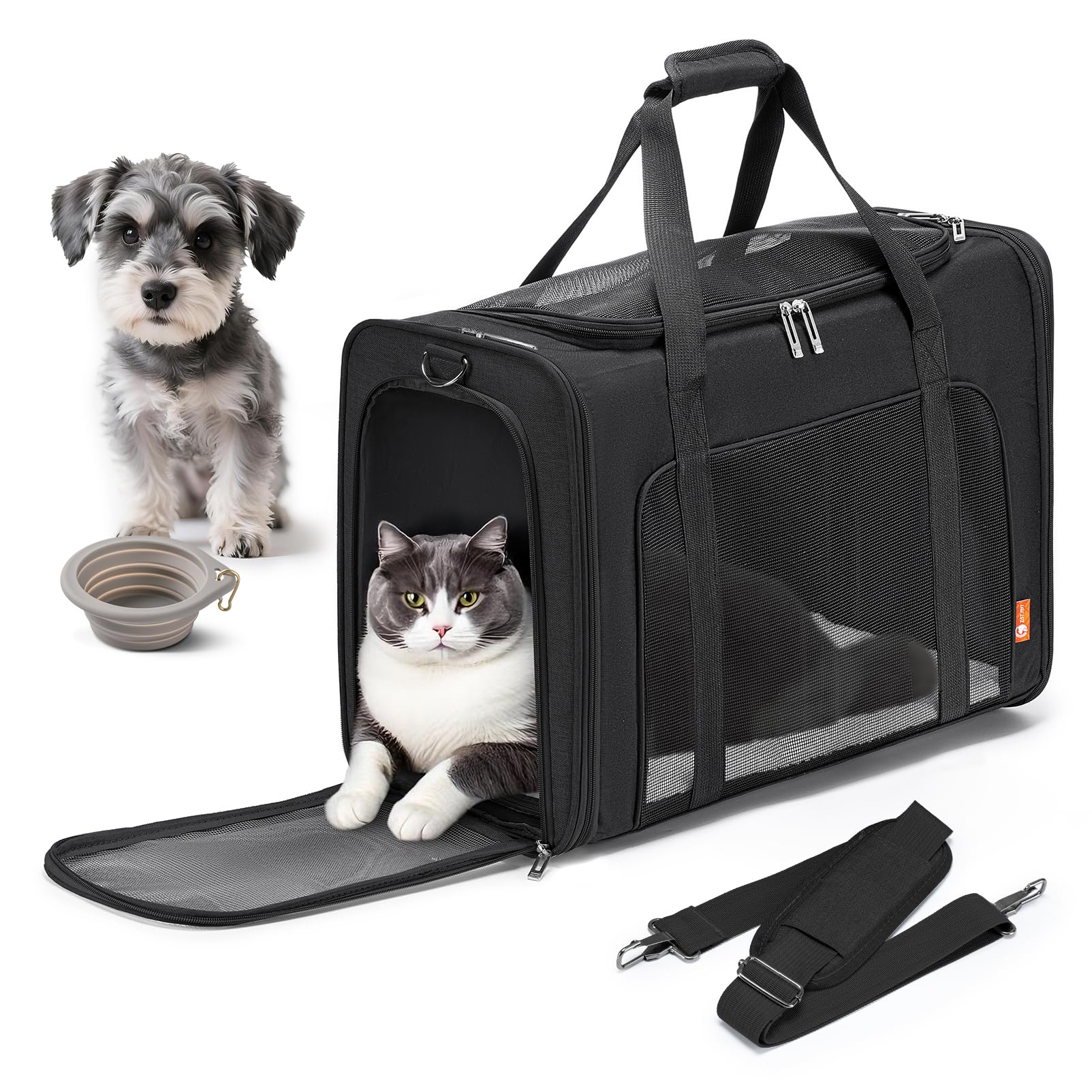 55 x 40 x 23 cm Approved Cat Carrier for Airplane Cabin, Foldable Large Dog Transportation Bag Breathable Cat Carrier with Folding Drinking Bowl for Cats and Dogs, Air Europa Airlines Global Recycled Standard Global Recycled Standard Global Recycled Standard