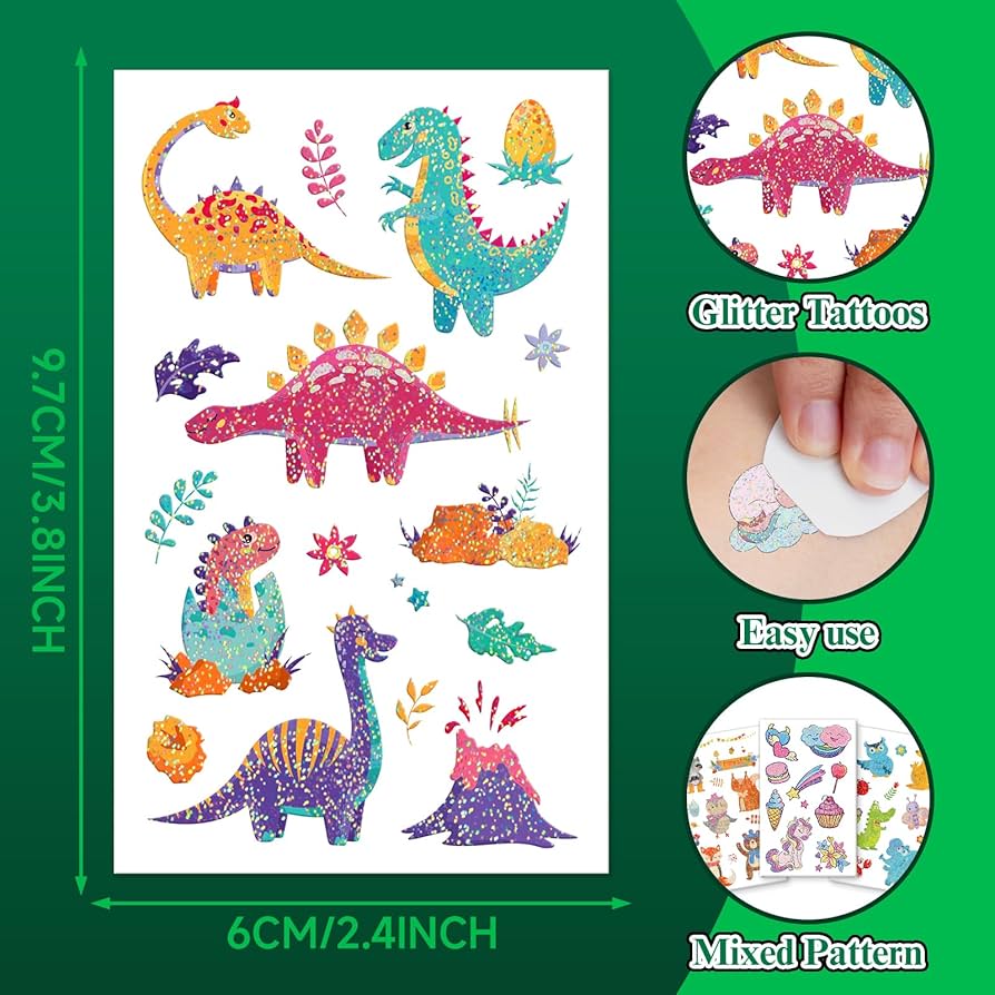 Tatuaggi Temporanei Per Bambini - 100 Fogli Con Glitter E Animali - Foto 8