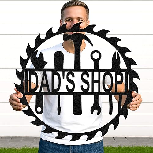 Miniatura 23 de Letrero de taller de garaje personalizado para hombres, arte de pared de metal con nombre personalizado para cobertizo mecánico, decoración rústica