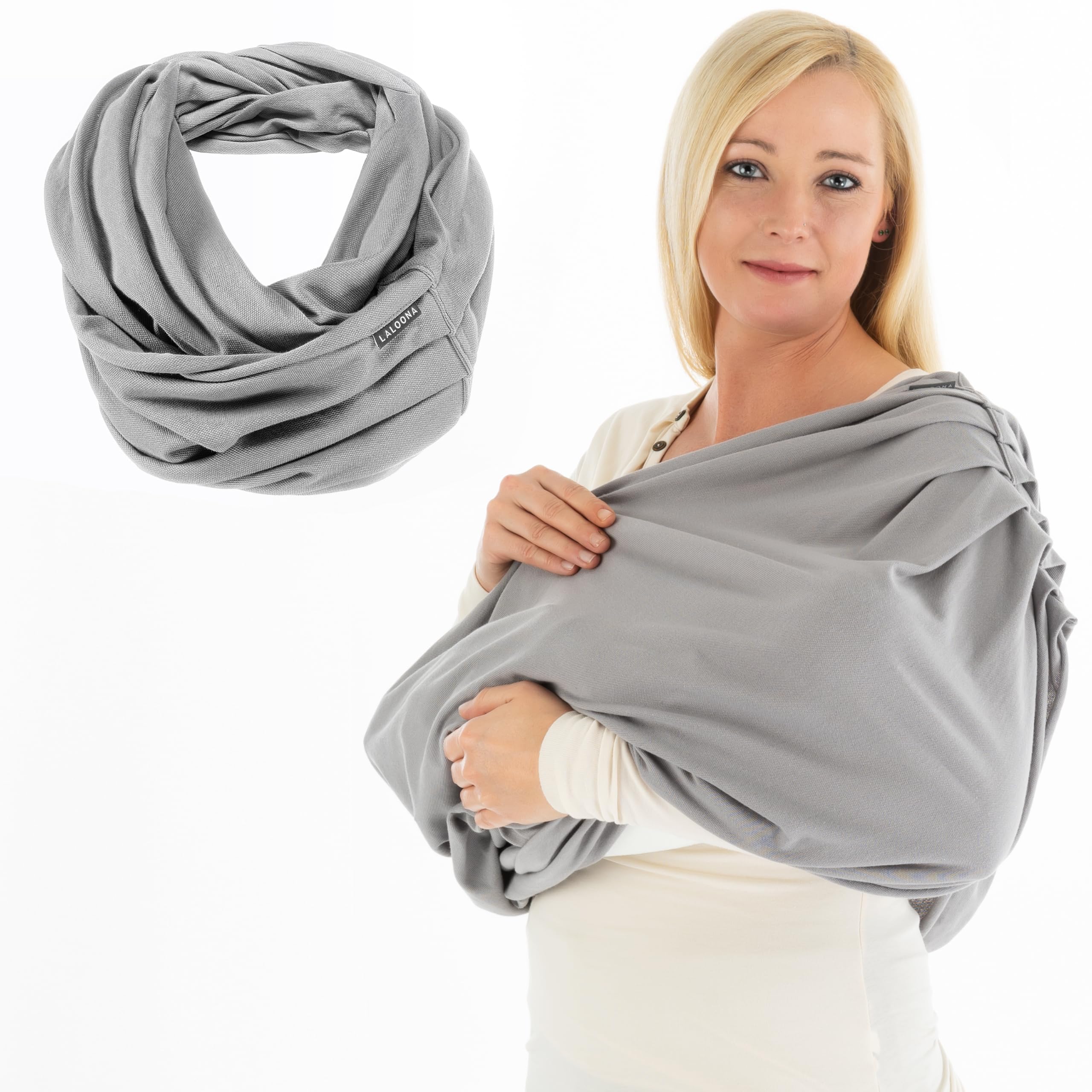 LaLoona Stillschal, atmungsaktives Stilltuch für unterwegs - Abdeckung/Tuch zum Stillen - Still-Loop/Bolero aus Baumwolle - Grau