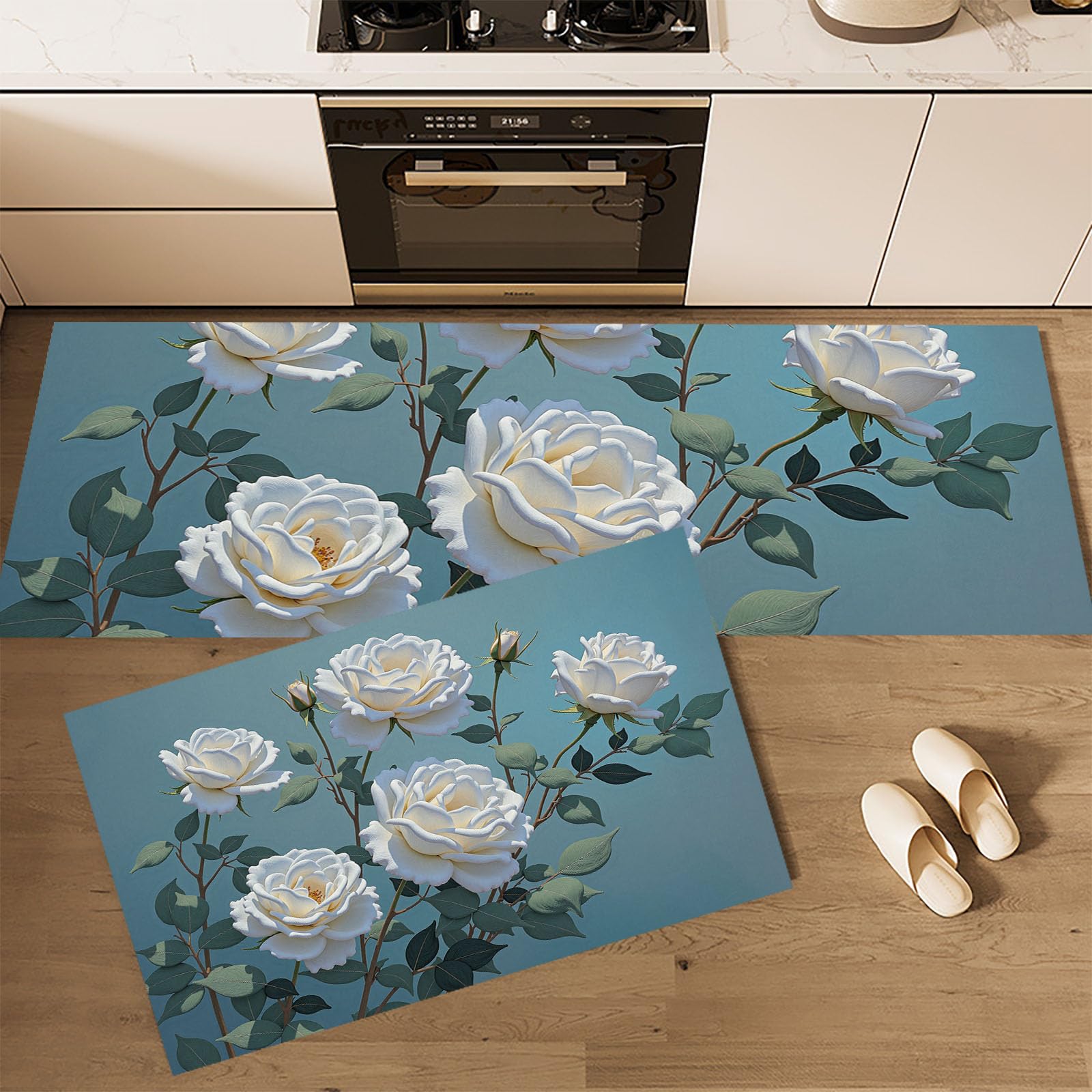 Alfombras de cocina con base antideslizante y tejido absorbente de gran formato