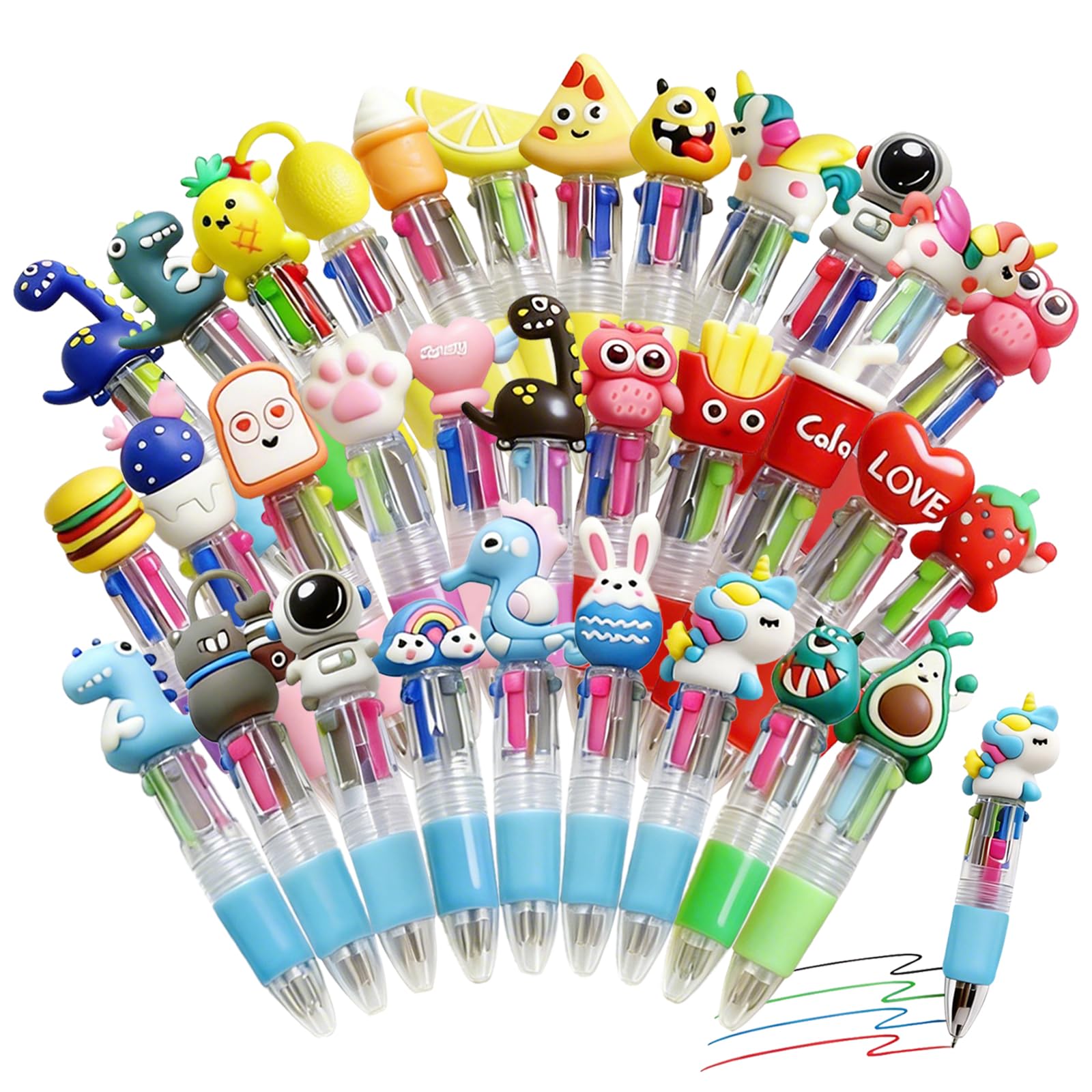 hirsrian 32 Mini 4-in-1 Multicolour Pens, Kids Party Bag Fillers and Prizes
