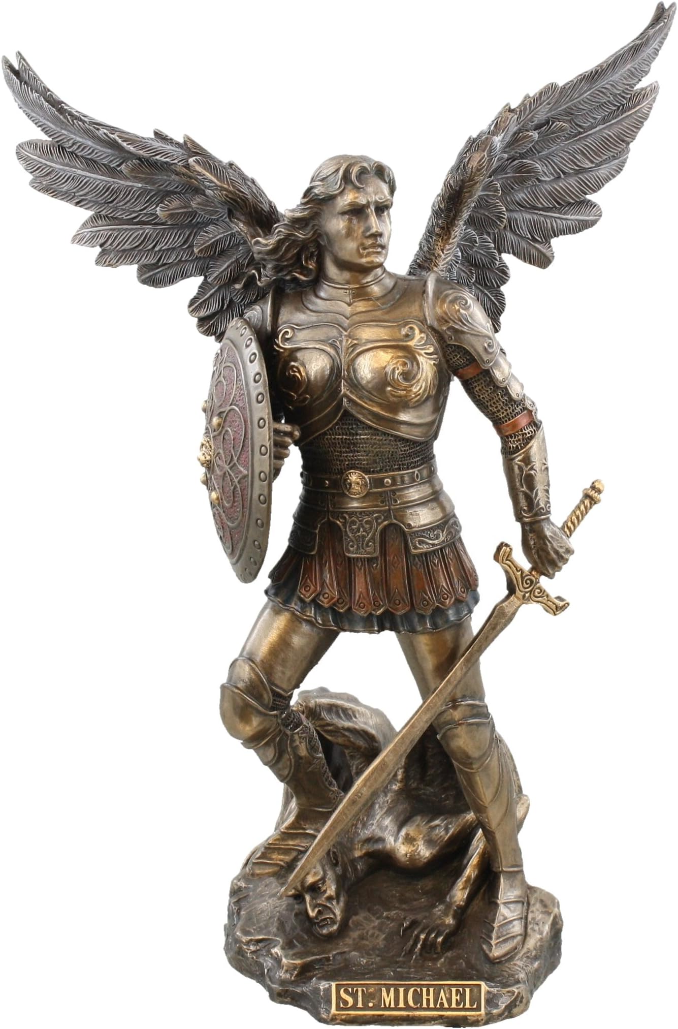 Studio Collection St. Michael with Sword and Shield - 9" Tall - Bronze Color