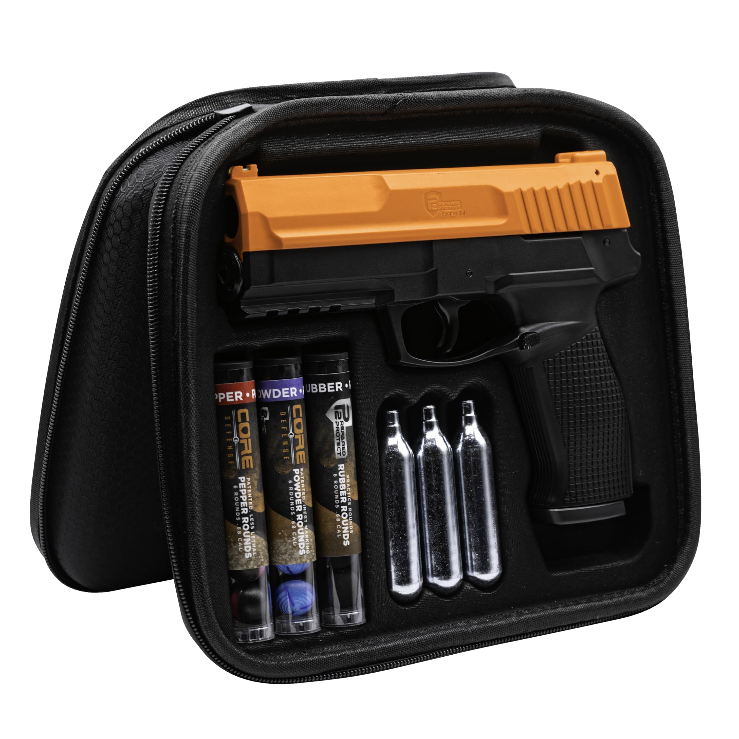 P2P Secure 68P .68 Cal CO2-Powered 6-Shot Launcher Starter Kit — Less-Lethal Personal Defense