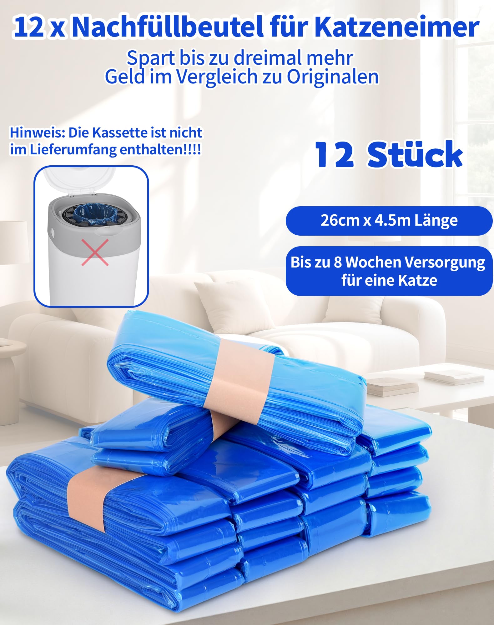 Bolsas de recarga para arena para gatos, 12 unidades, para cubos de papel de aluminio, para cartuchos de pañales Locker Litter Litter Geni