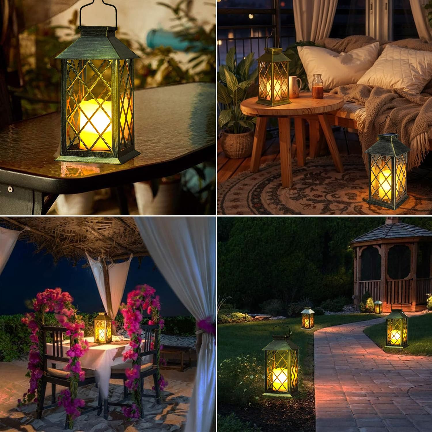 Yowin Lanterne da Esterno 2 Pezzi 35cm Grande Lanterna Solare da Giardino con Candele Tremolante, Vetro Temperato, Lampada Solari da Appendere Impermeabile Lampade da Tavolo per Giardino Balconi