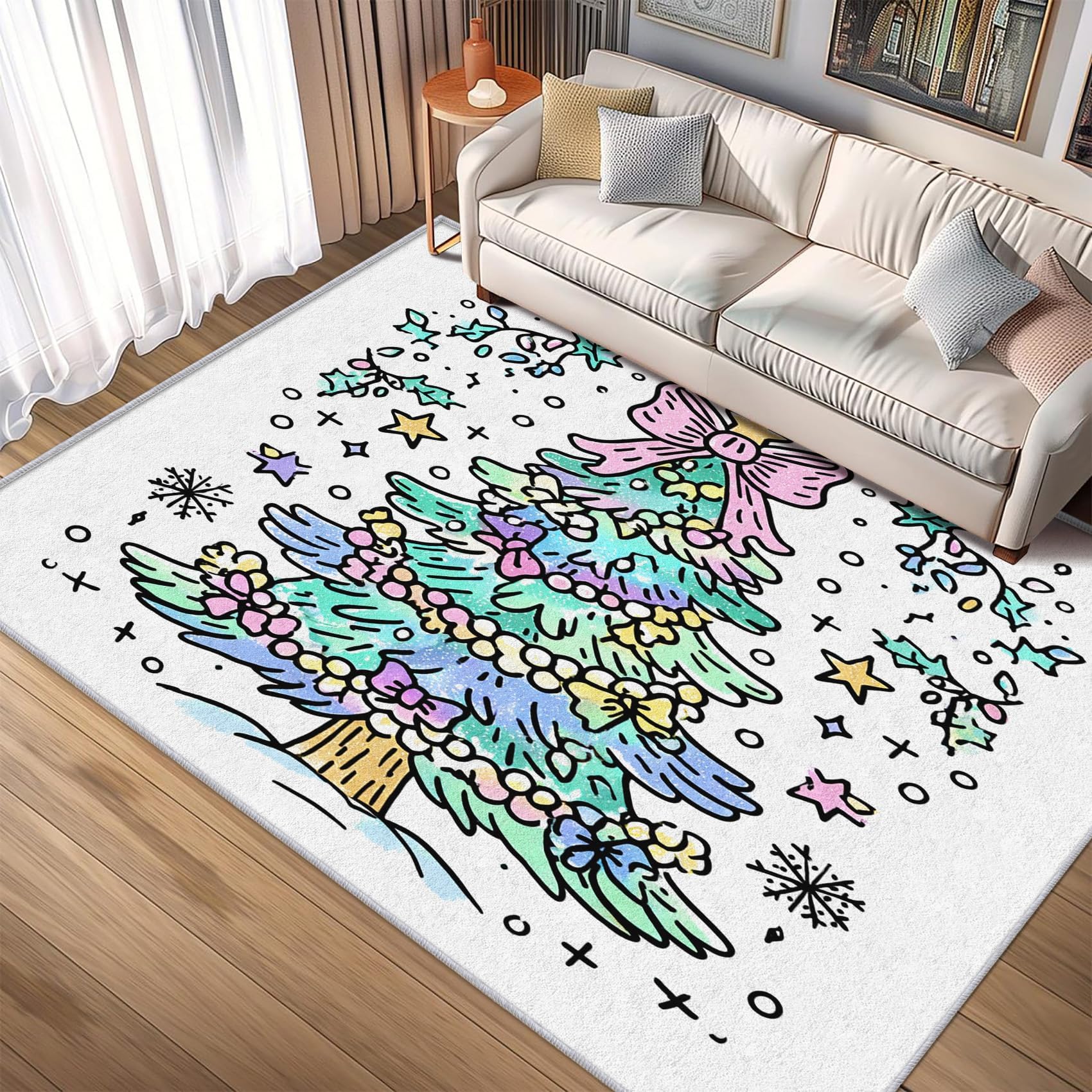 Tapis de Noël 120x210 cm lavable en machine pour chambre d'enfant propre