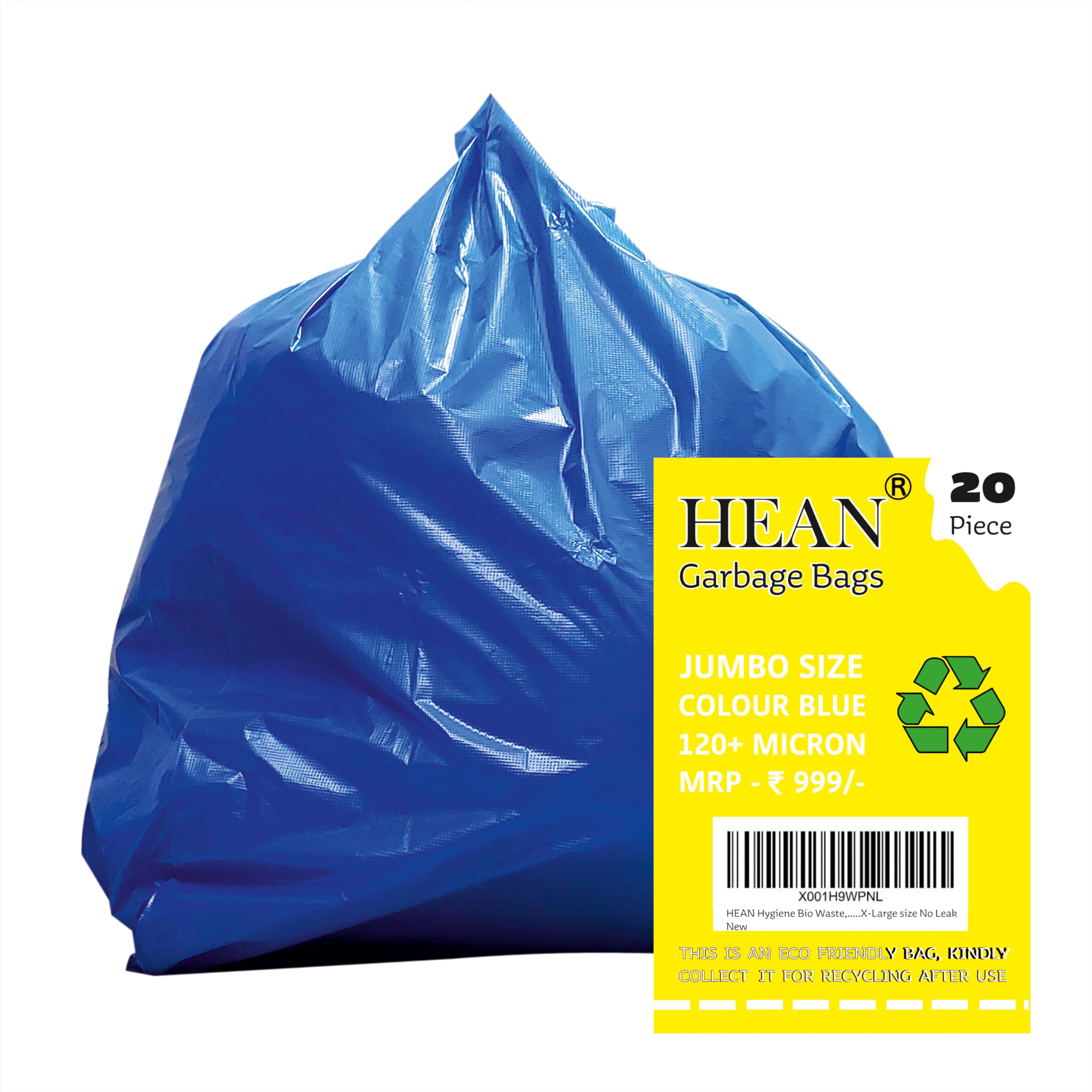Sponsored Ad - HEAN Hygiene waste fresh eco-friendly blue garbage bag (35x45 inch)-20 piece. Heavy Duty 75 micron, waste bag professional Grade medical bag, X-Large size No leak, 20 Count, Plastic