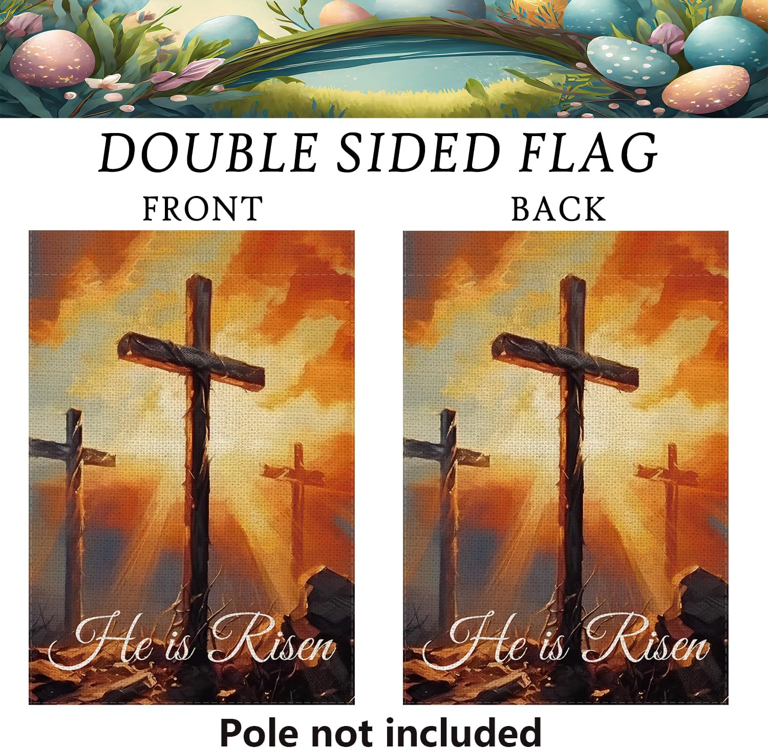 Easter Garden Flag He Is Risen Religious Cross Christian Burlap Double Sided Vertical Holiday Spring Yard Outdoor Decor 12.5 x 18 Inch - Image 3