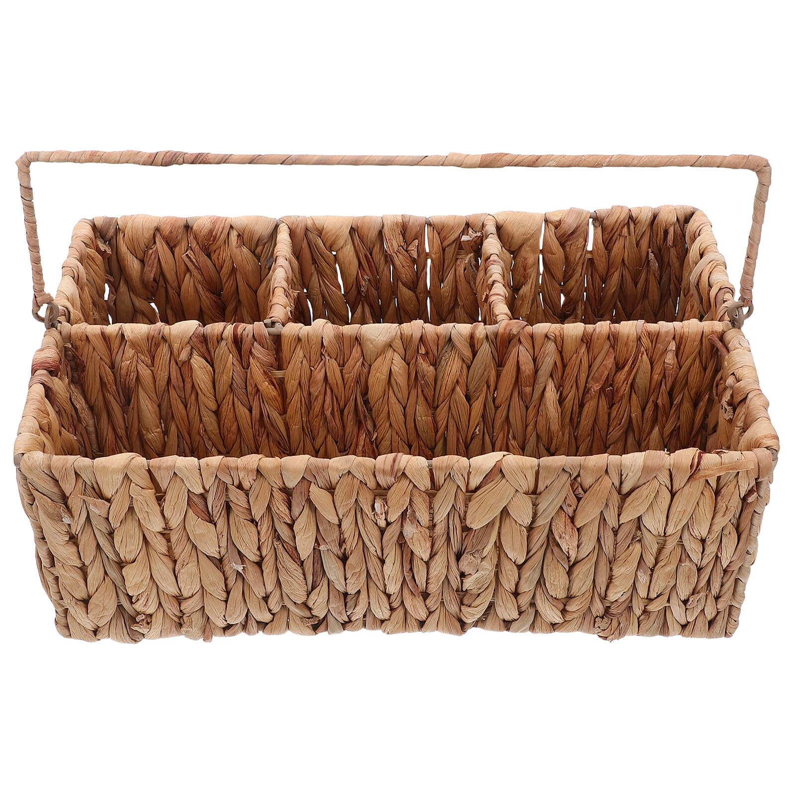 Garneck Cesta de Mimbre con Compartimentos para Cubiertos Organizador de Utensilios de Cocina con Asa Portátil Soporte de Almacenamiento de Utensilios de Paja para Picnic y Comedor Cesta