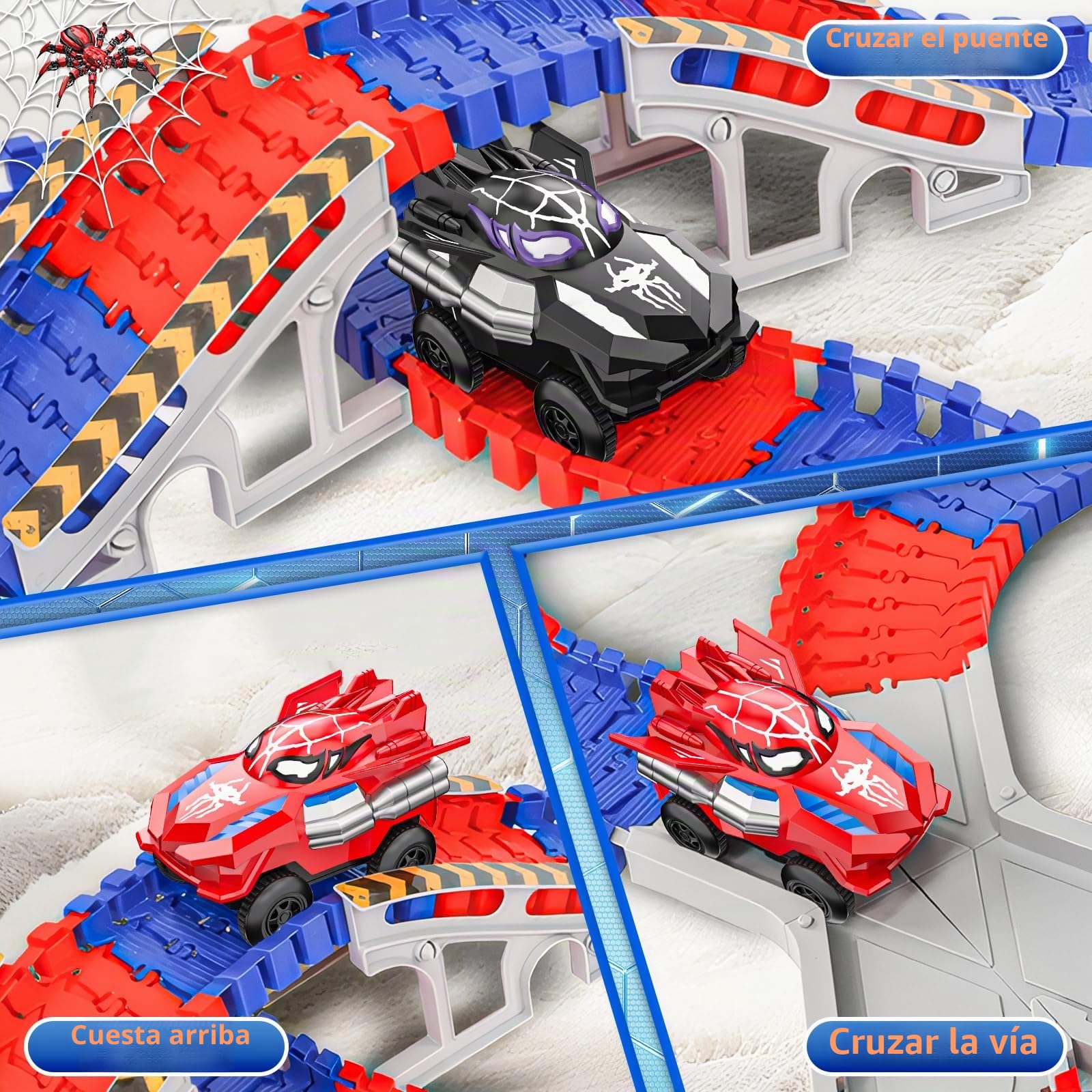 Kssvzz Spider Circuito Coches Niños 2 3 4 5 6 Años, Flexible Pista de Carros Juguete, Regalo Cumpleaños Navidad Niño Niña 2-8 Años(212 Piezas)