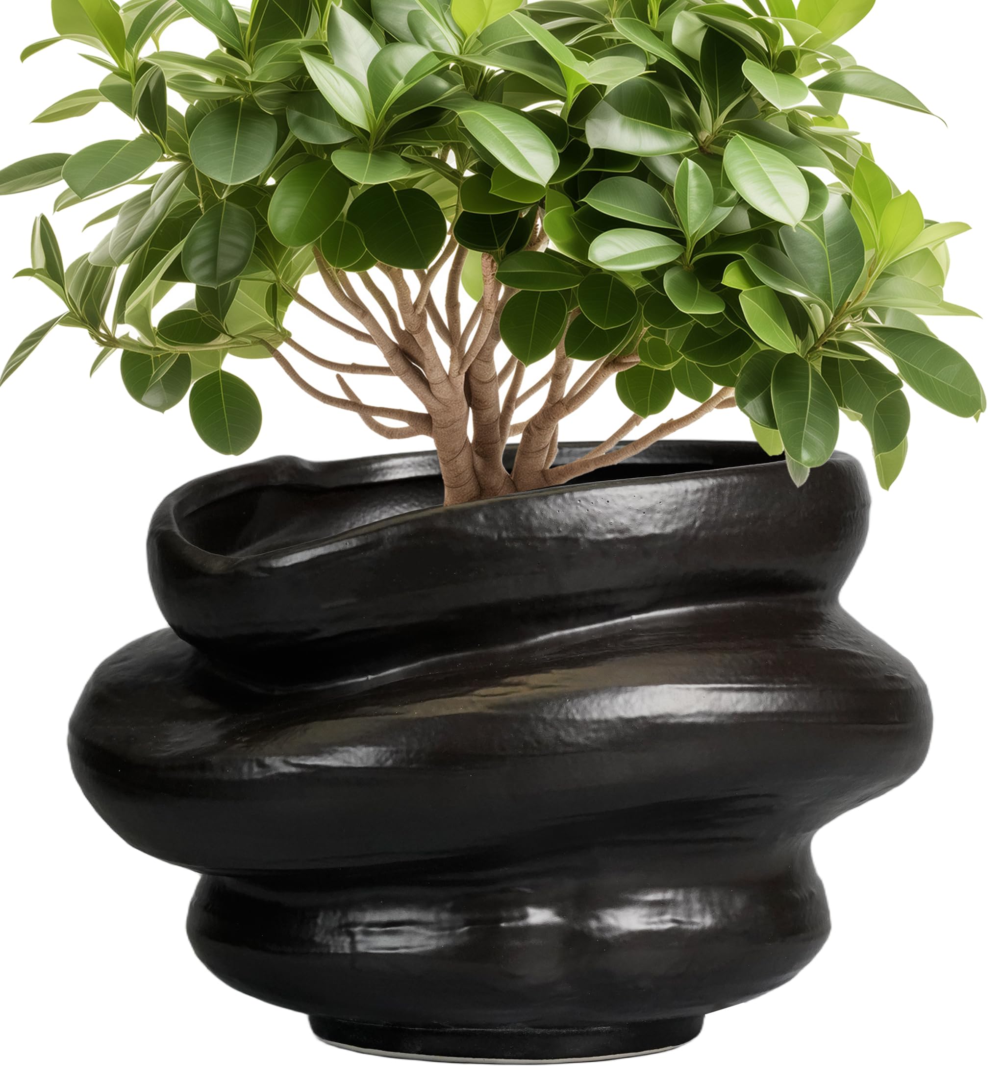Ceramic Pots for Plants 11 Inch - Bonsai Flower Pots for Indoor Plants with Drainage Hole, Decorative Outdoor Pot for Plant, Gift for Men Women, Black