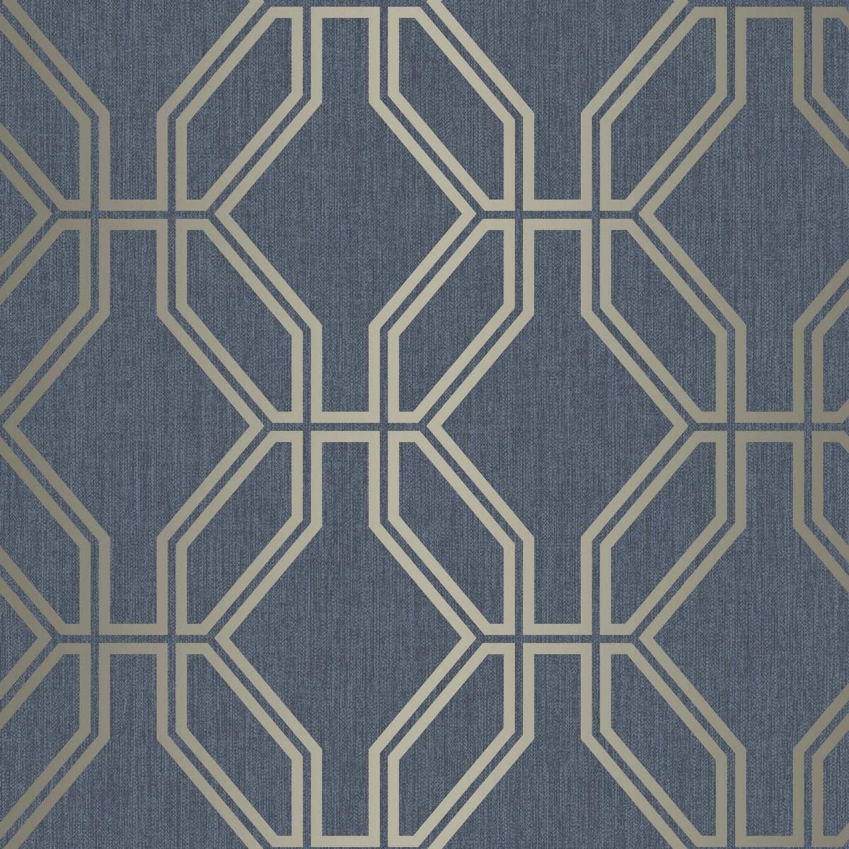 Yöl Silver/Gold Highgrove Trellis Navy Wallpaper - Geometric Textured Modern Ribbed Contemporary Metallic