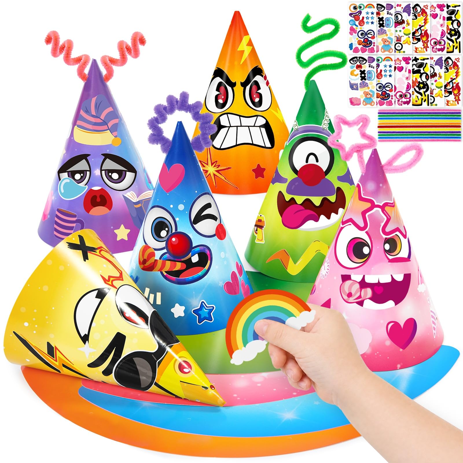 WERNNSAI 12 PCS DIY Party Hats Birthday Craft Decor Kit for Party Favors — image 1