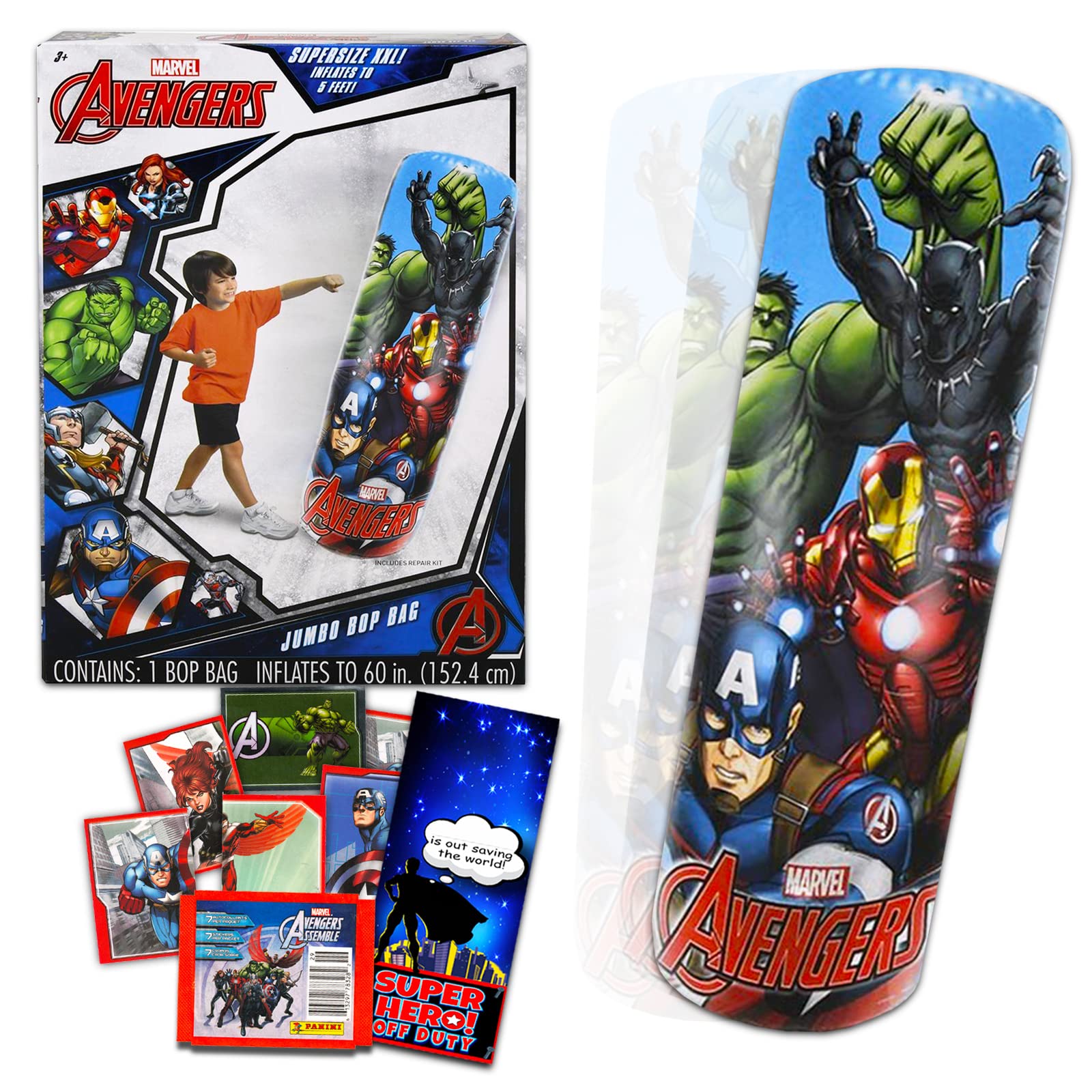 Avengers Punching Bag for Kids Set - 3 Pc Bundle with Avengers Bop Bag, Avengers Stickers, More | Avengers Outdoor Toys
