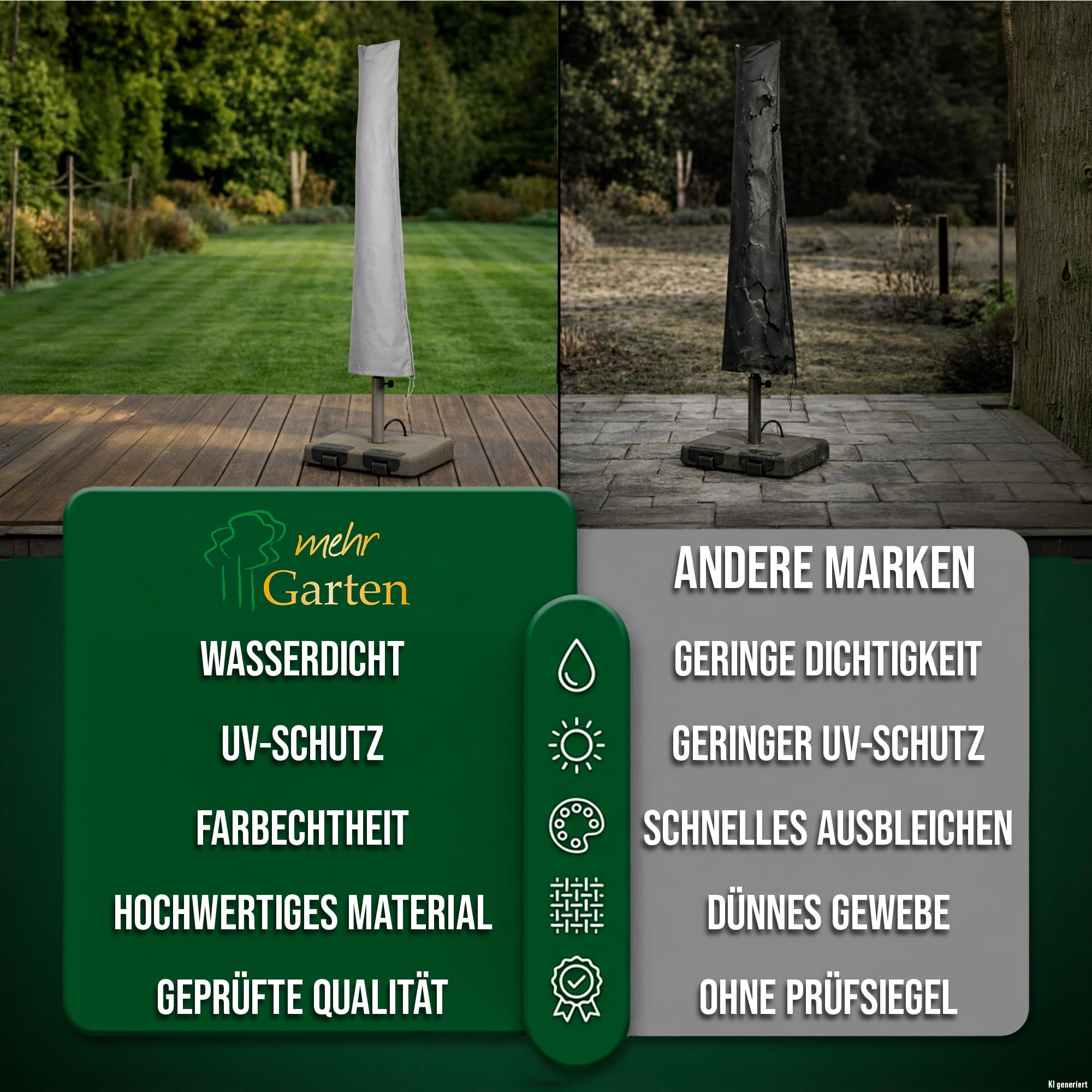 Sonnenschirm Schutzhülle für runde Schirme bis Ø350cm, eckige bis 260x260cm, grau, Oxford 600D Gewebe, Sonnenschirm Abdeckung wasserdicht, UV-beständig und wetterfest