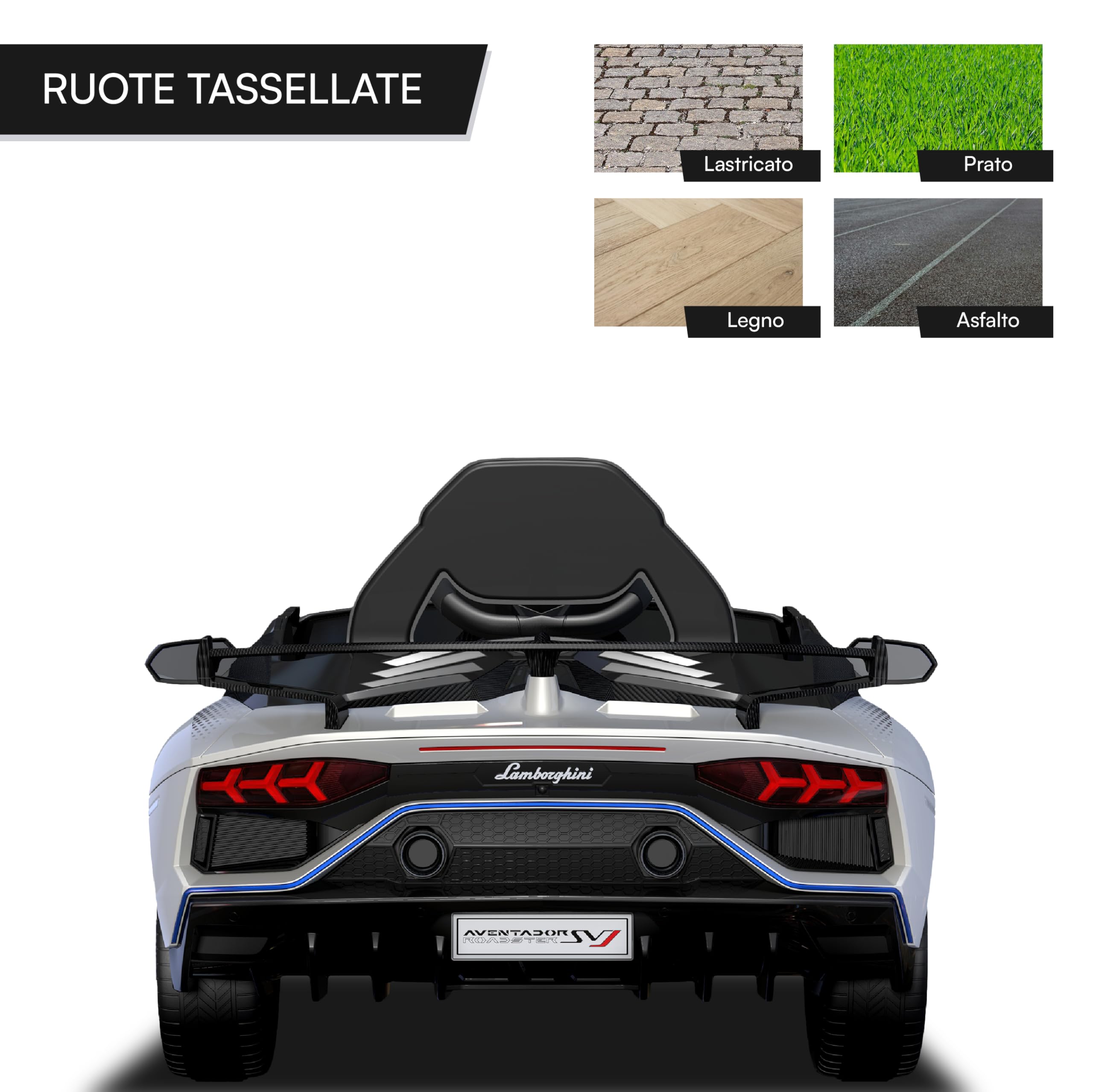 Baroni Toys Lamborghini Baby Car Elettrica 6V con Telecomando Genitori, Suoni, MP3, Retromarcia, Auto per Bambini 1-4 Anni, 100x60x50 cm Bianca