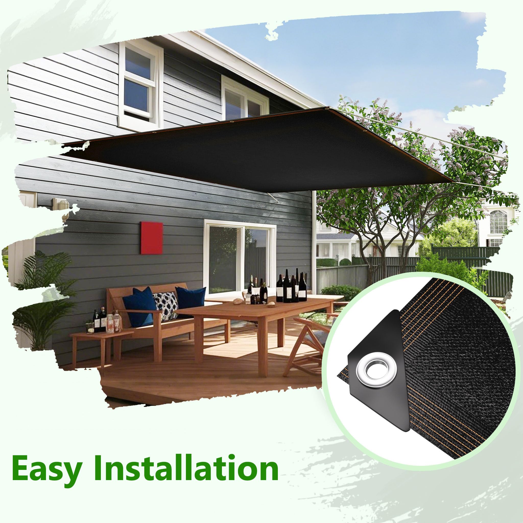 Tenda da sole da giardino, 4 x 6 m, rettangolare, in tela con occhielli e 12 m, resistente al vento, rete ombreggiante in HDPE da 150 g/m², protezione dai raggi UV, per terrazza, balcone