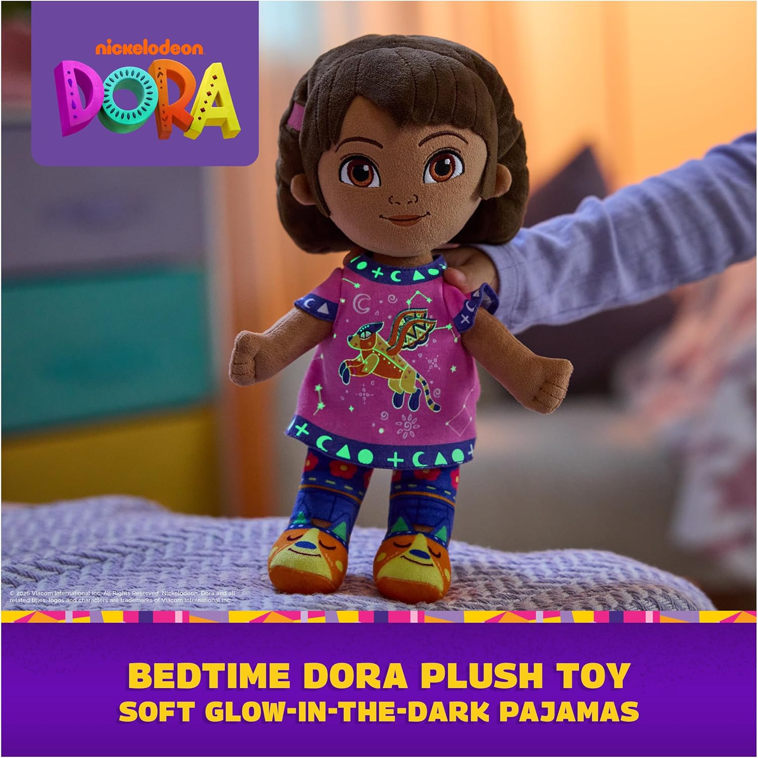 DORA Nickelodeon Official Bedtime Plush Toy, Educational Toys, Glow-in-The-Dark Plush Doll, Sensory Toy for Ages 3 and Up, 13”
